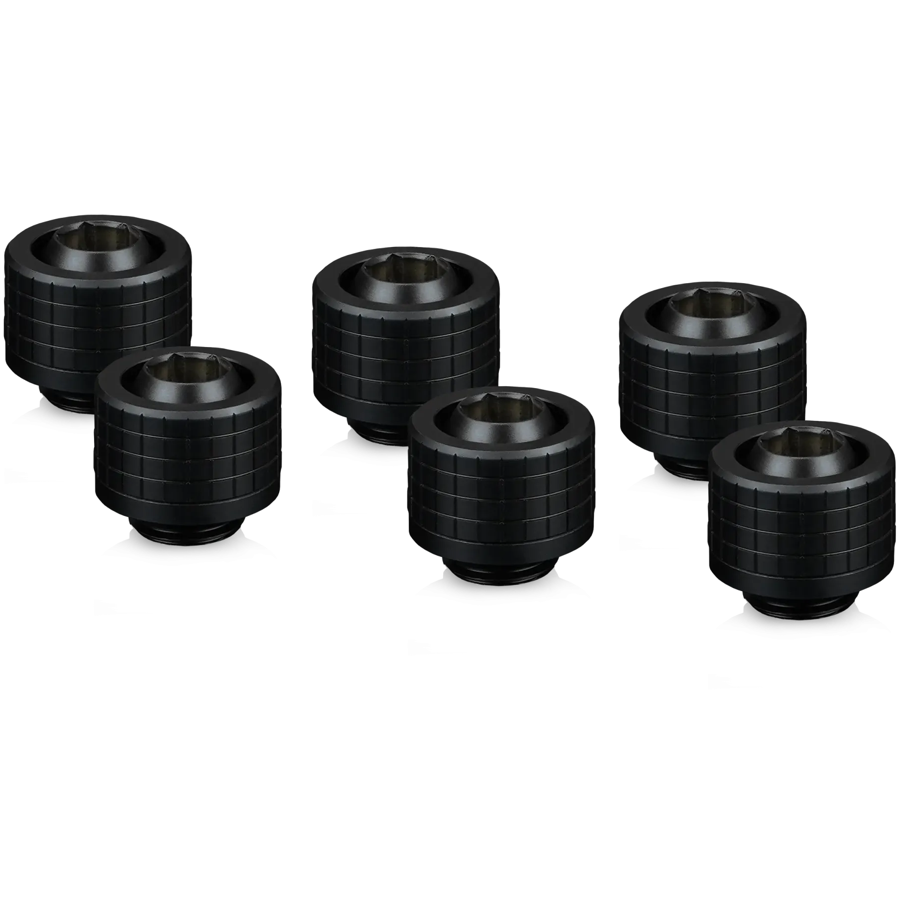 A large main feature product image of Thermal Grizzly DeltaMate ST13 - G1/4" 13mm Soft Tube Compression Fitting 6-Pack (Black)