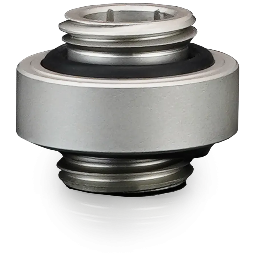 A large main feature product image of Thermal Grizzly DeltaMate Extender MM7R - G1/4" 7mm Male-Male Joiner Fitting (Nickel)
