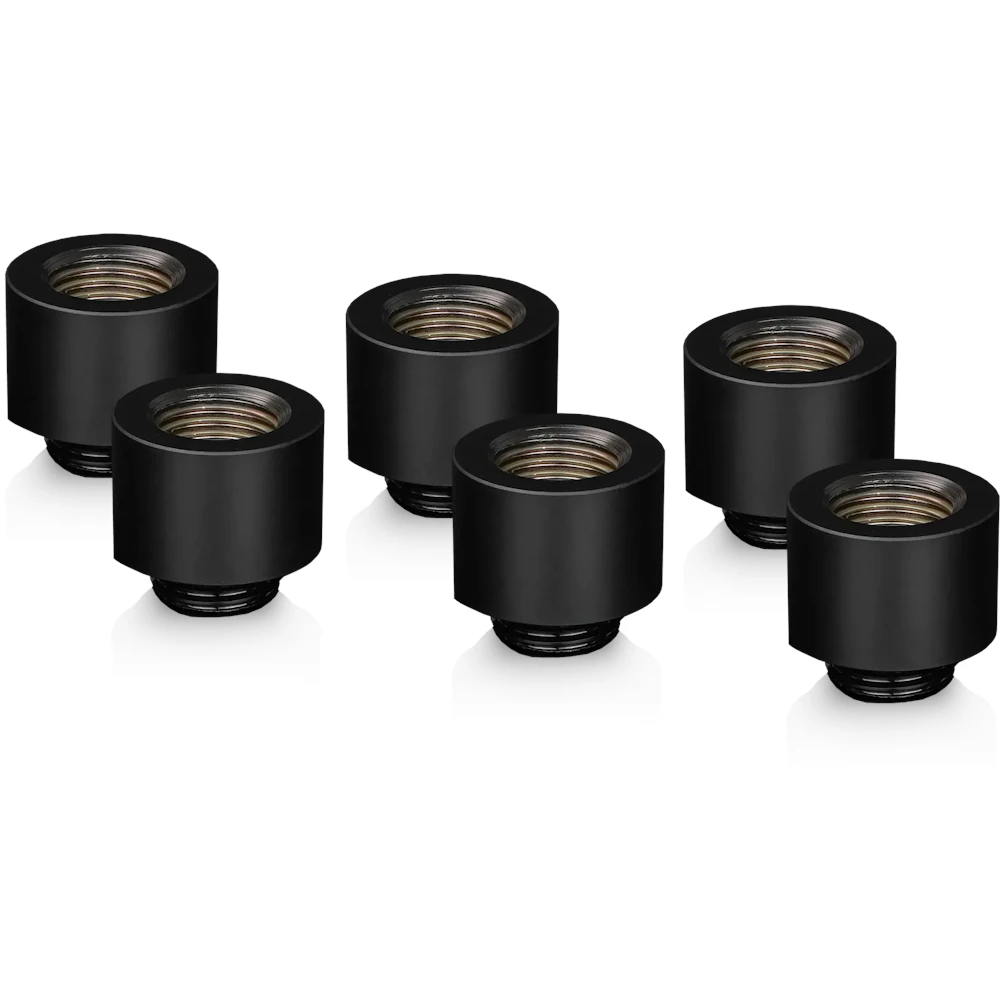 A large main feature product image of Thermal Grizzly DeltaMate Extender MF14 - G1/4" 14mm Extension Fitting 6-Pack (Black)