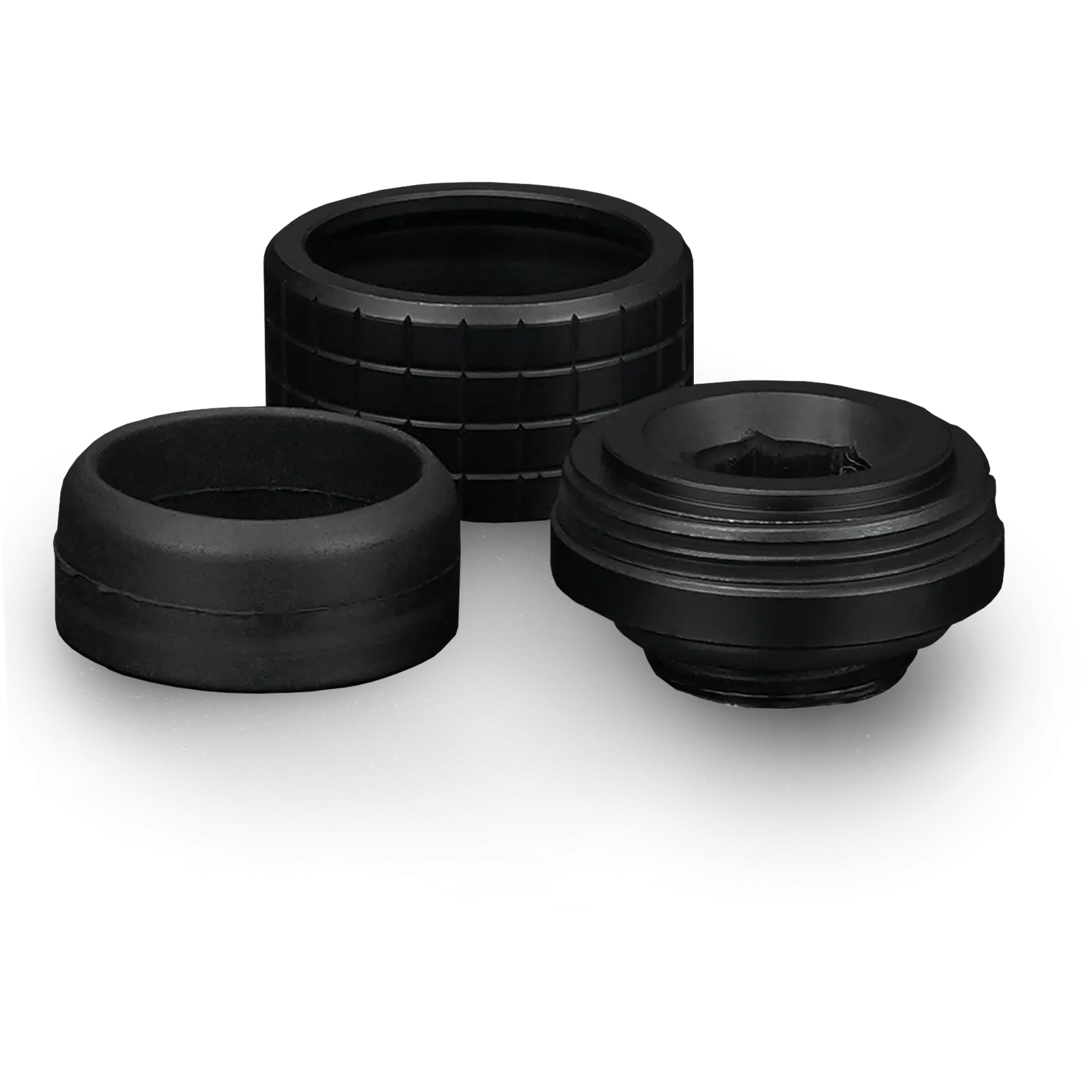 A large main feature product image of Thermal Grizzly DeltaMate HT16 - G1/4" 16mm Hard Tube Compression Fitting 6-Pack (Black)