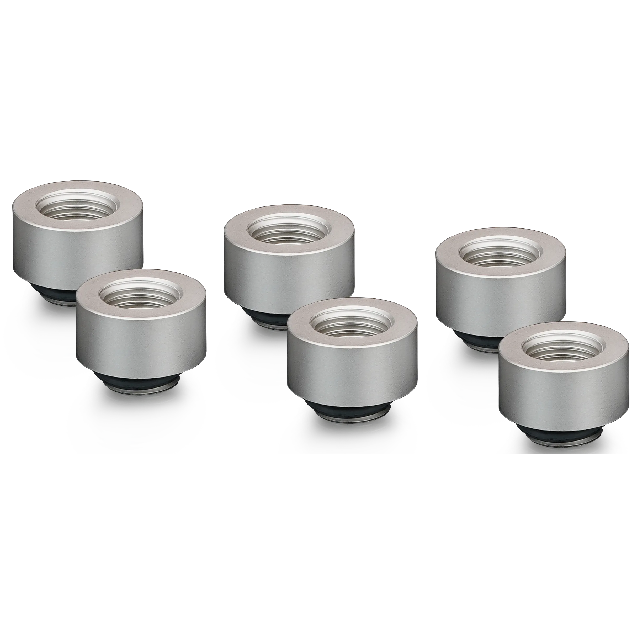 A large main feature product image of Thermal Grizzly DeltaMate Extender MF10 - G1/4" 10mm Extension Fitting 6-Pack (Nickel)