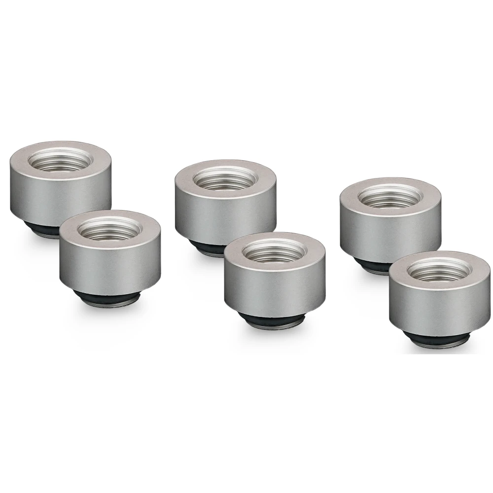 A large main feature product image of Thermal Grizzly DeltaMate Extender MF10 - G1/4" 10mm Extension Fitting 6-Pack (Nickel)