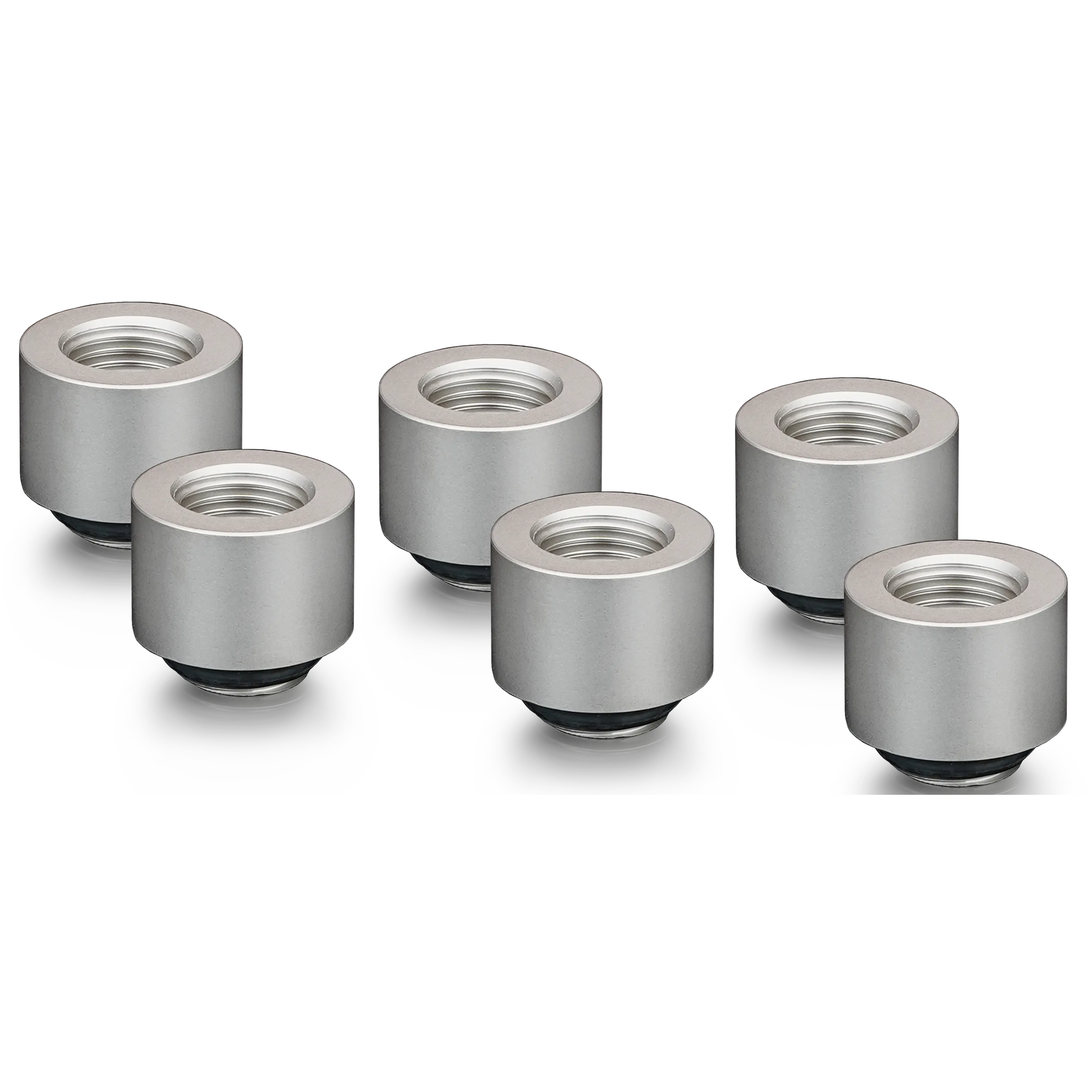 A large main feature product image of Thermal Grizzly DeltaMate Extender MF14 - G1/4" 14mm Extension Fitting 6-Pack (Nickel)
