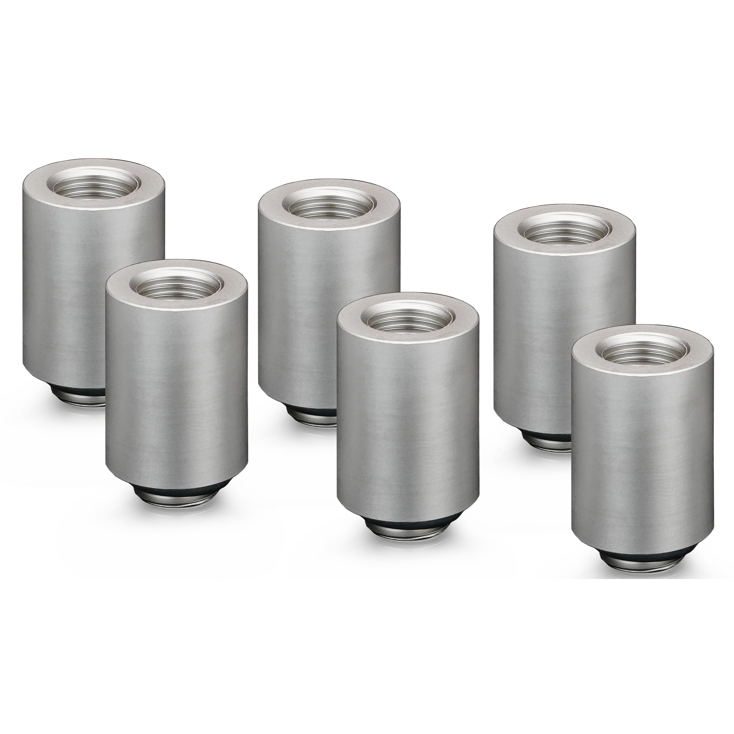 A large main feature product image of Thermal Grizzly DeltaMate Extender MF28 - G1/4" 28mm Extension Fitting 6-Pack (Nickel)