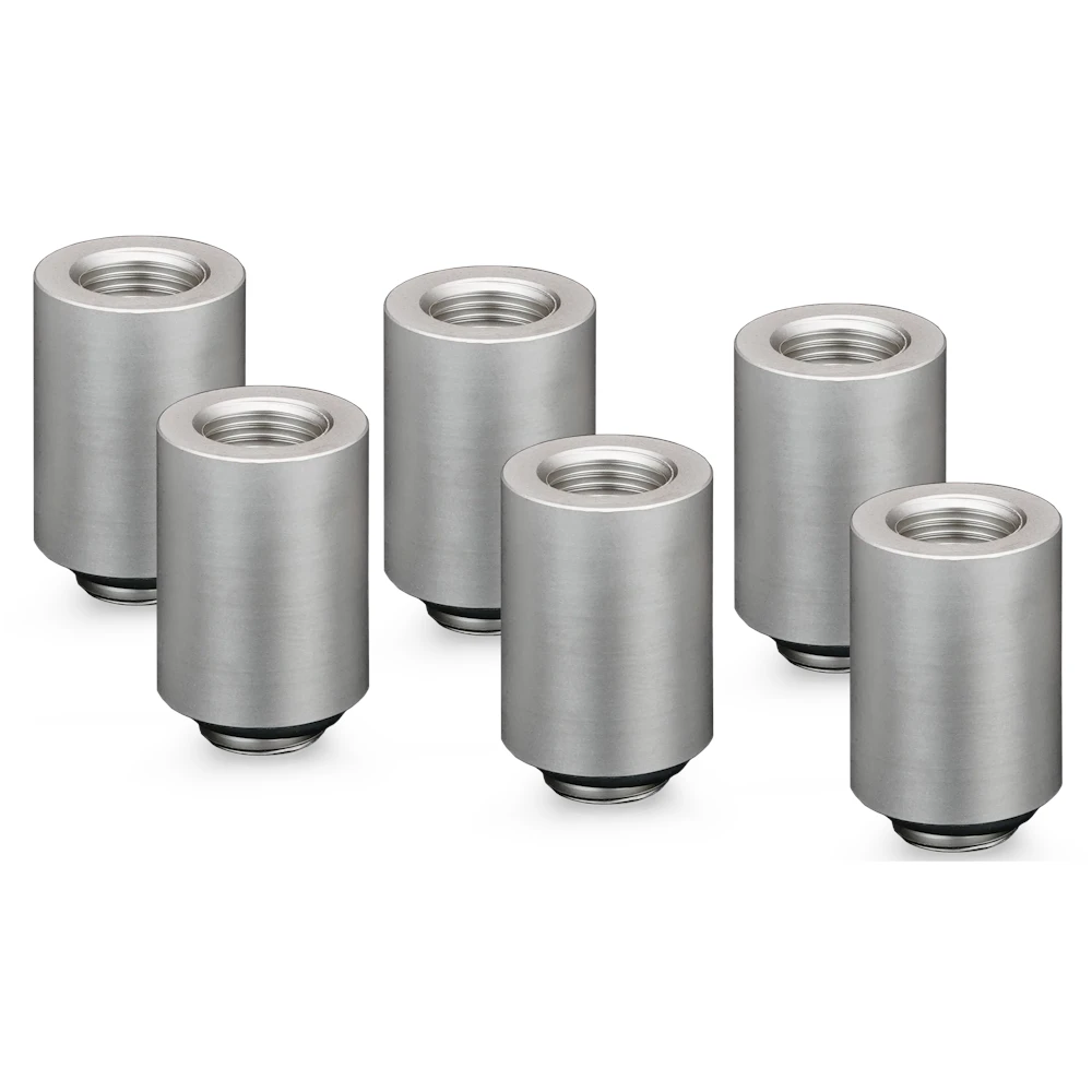 A large main feature product image of Thermal Grizzly DeltaMate Extender MF28 - G1/4" 28mm Extension Fitting 6-Pack (Nickel)