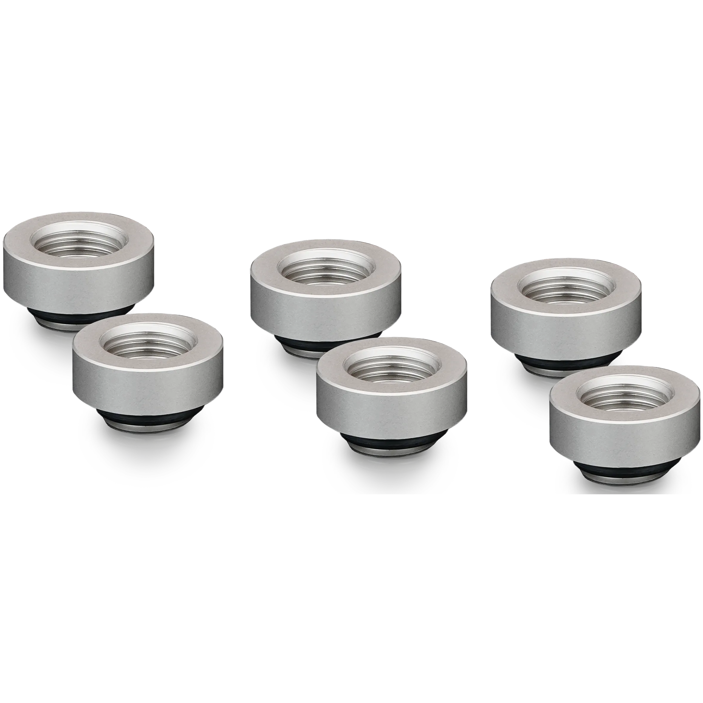 A large main feature product image of Thermal Grizzly DeltaMate Extender MF7 - G1/4" 7mm Extension Fitting 6-Pack (Nickel)