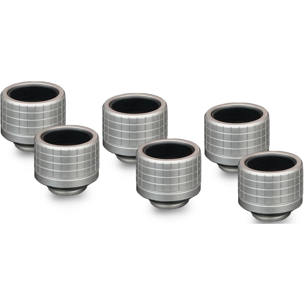 A large main feature product image of Thermal Grizzly DeltaMate HT16 - G1/4" 16mm Hard Tube Compression Fitting 6-Pack (Nickel)