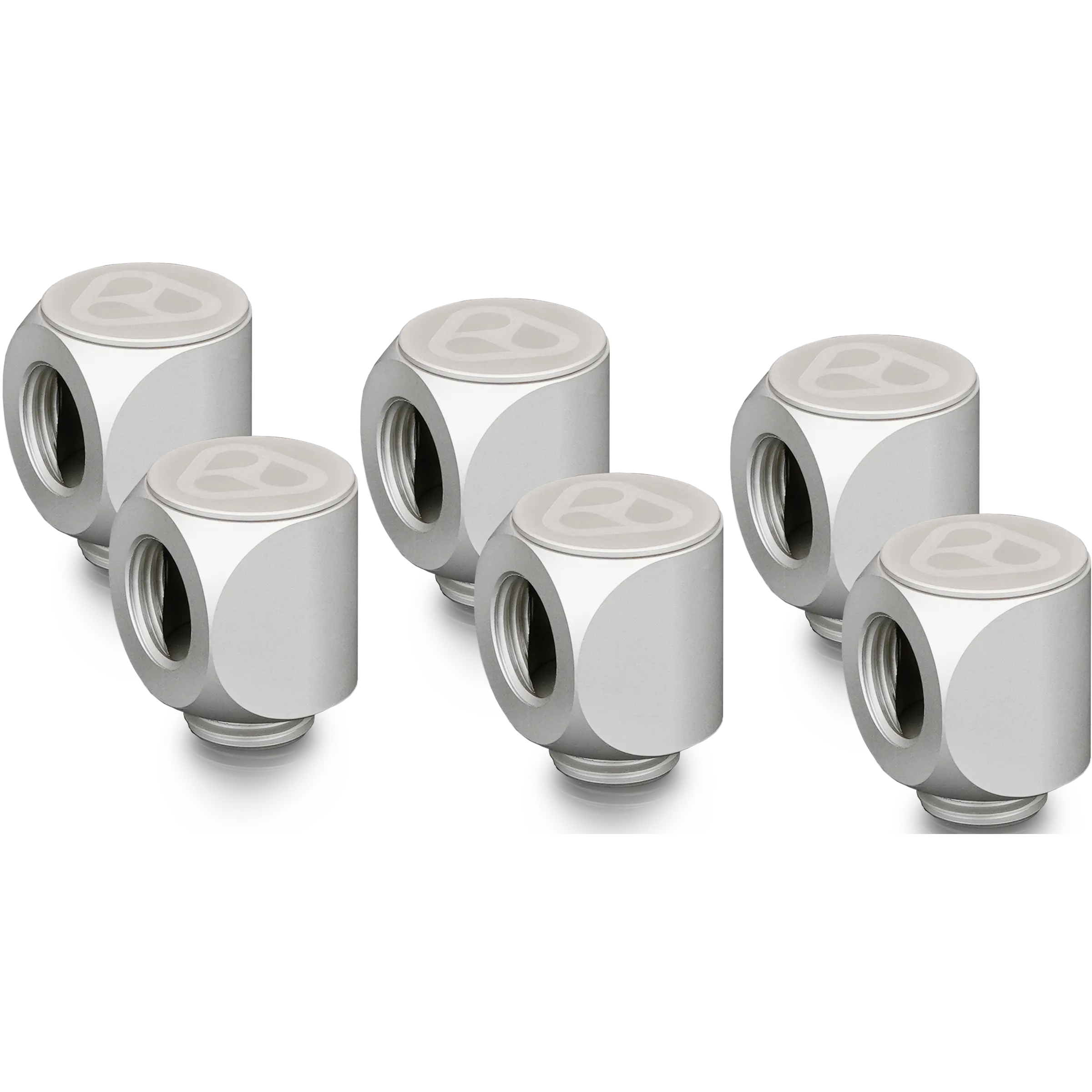 A large main feature product image of Thermal Grizzly DeltaMate Rotary - G1/4" 90 Degree Rotary Fitting 6-Pack (Nickel)
