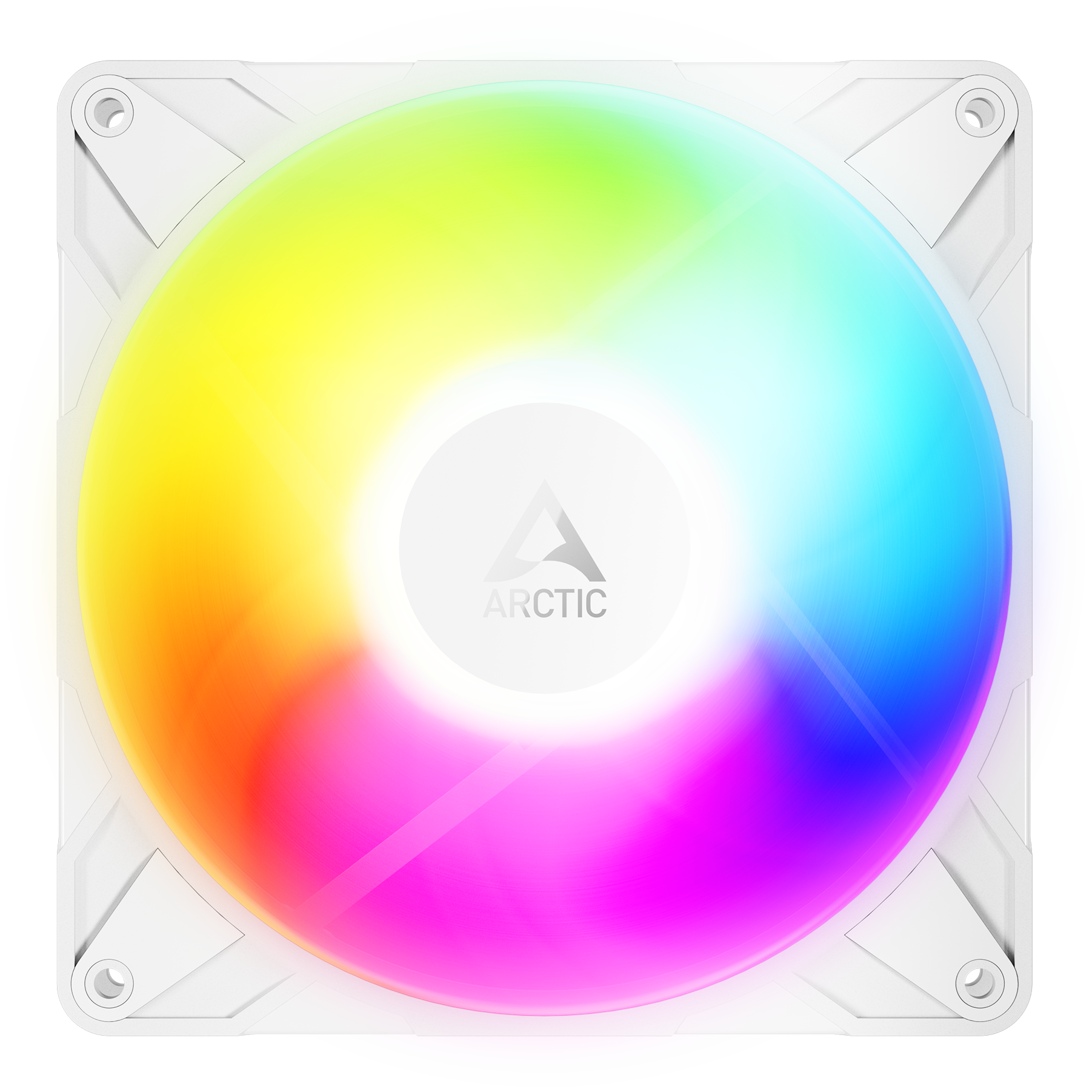 A large main feature product image of EX-DEMO ARCTIC P14 Pro Reverse ARGB 140mm Performance PWM Fan 3-Pack (White)