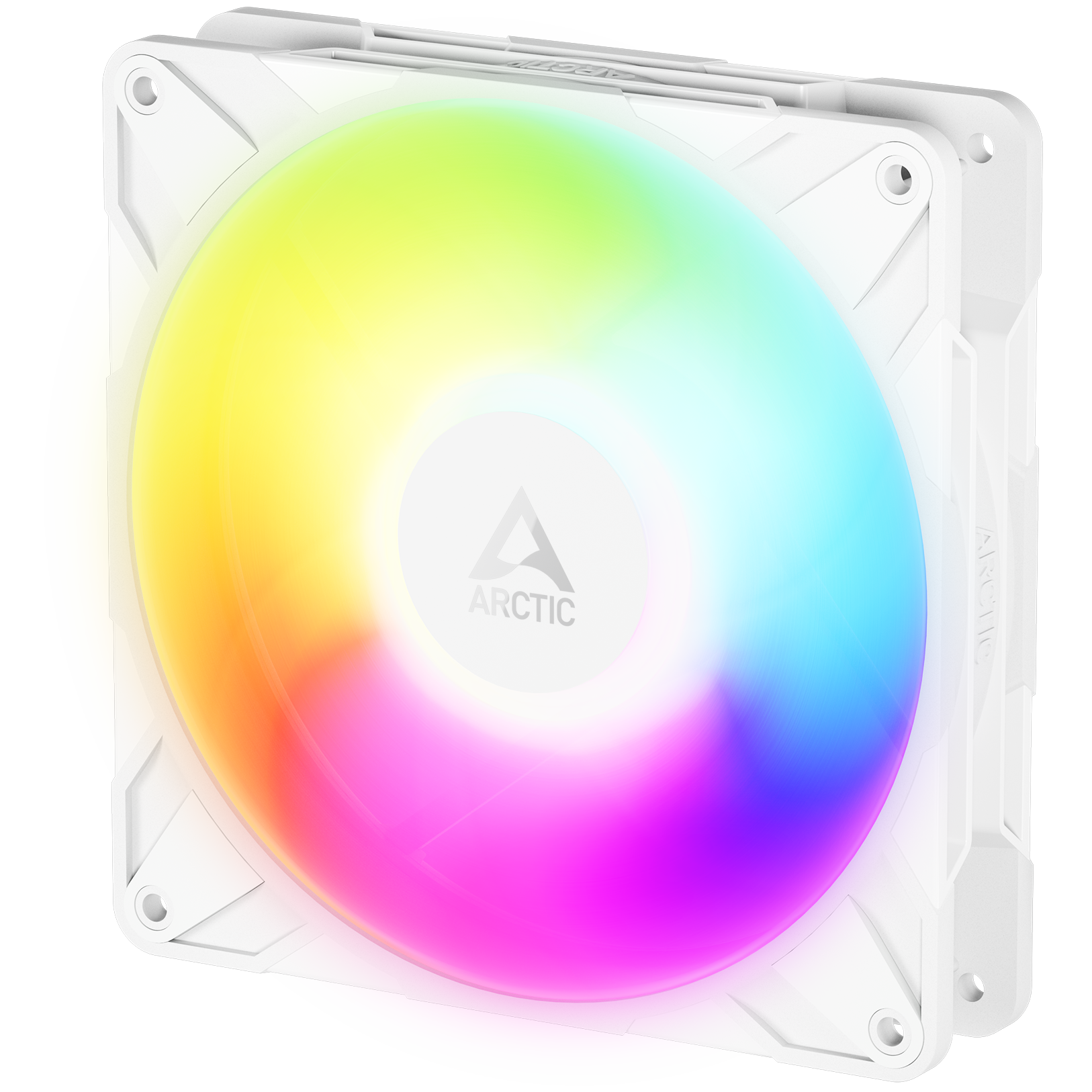 A large main feature product image of EX-DEMO ARCTIC P14 Pro Reverse ARGB 140mm Performance PWM Fan 3-Pack (White)