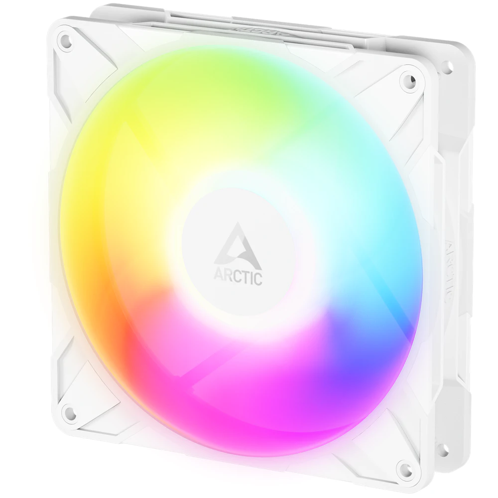 A large main feature product image of EX-DEMO ARCTIC P14 Pro Reverse ARGB 140mm Performance PWM Fan 3-Pack (White)