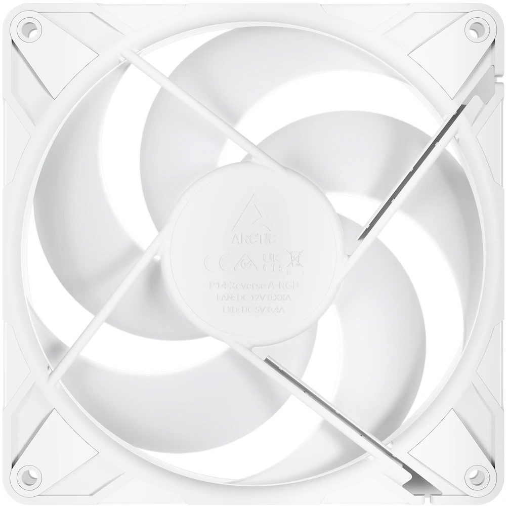 A large main feature product image of EX-DEMO ARCTIC P14 Pro Reverse ARGB 140mm Performance PWM Fan 3-Pack (White)