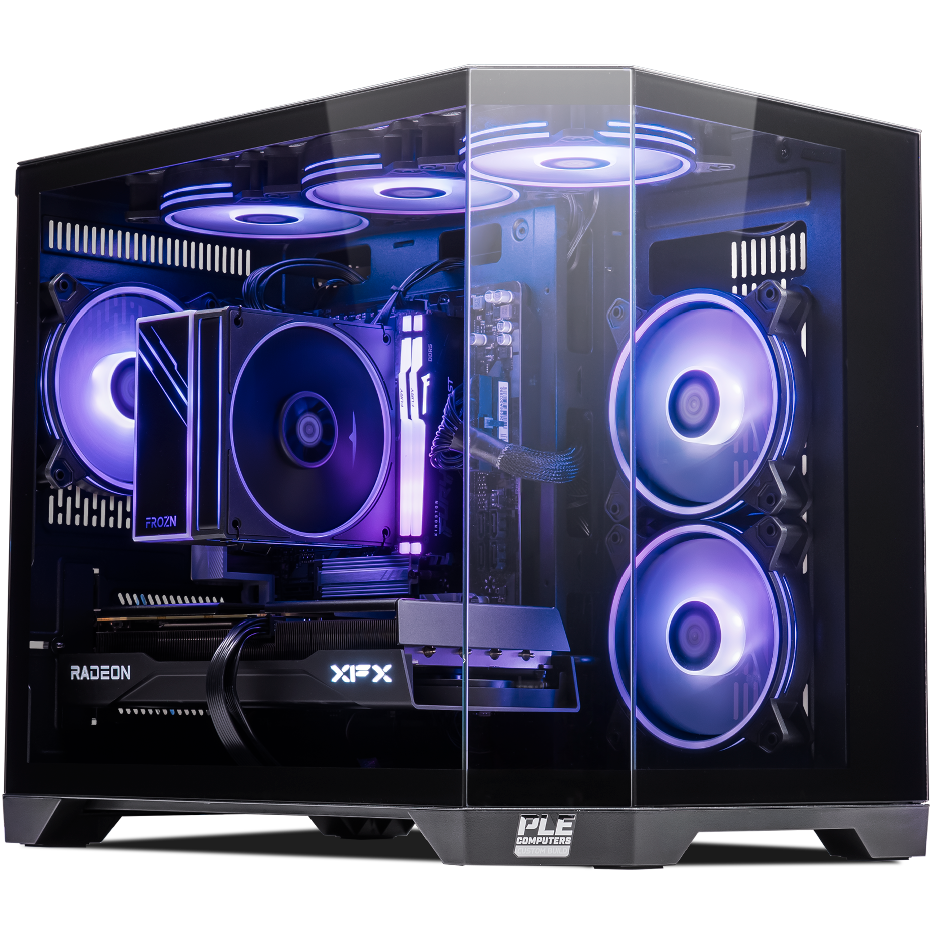 A large main feature product image of PLE Orbit RX 9060 XT Prebuilt Ready To Go Gaming PC
