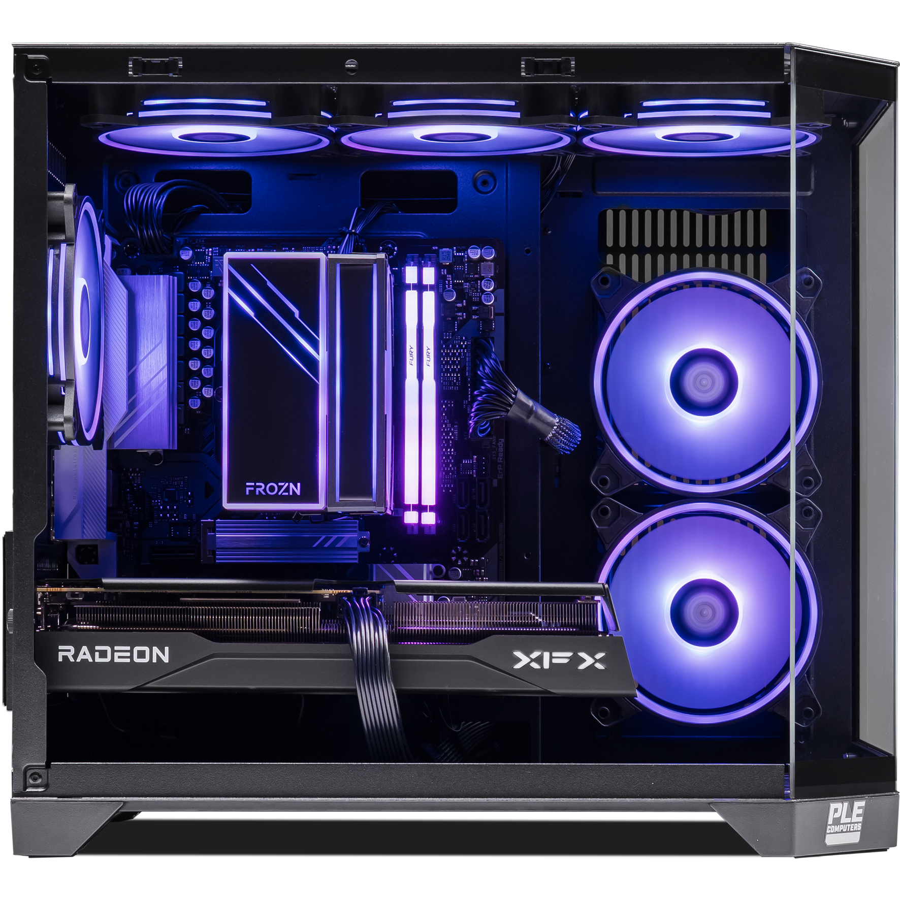 A large main feature product image of PLE Orbit RX 9060 XT Prebuilt Ready To Go Gaming PC