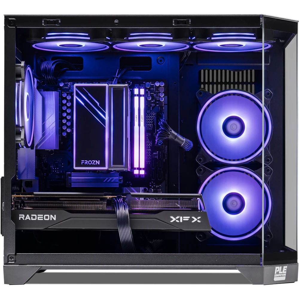 A large main feature product image of PLE Orbit RX 9060 XT Prebuilt Ready To Go Gaming PC