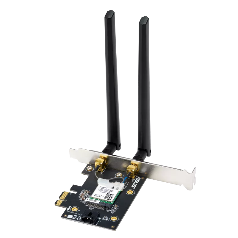 A large main feature product image of EX-DEMO ASUS PCE-BE6500 Wireless-BE6500 6GHz WiFi7 PCIe Adapter with Bluetooth 5.4 (OEM Packaging)