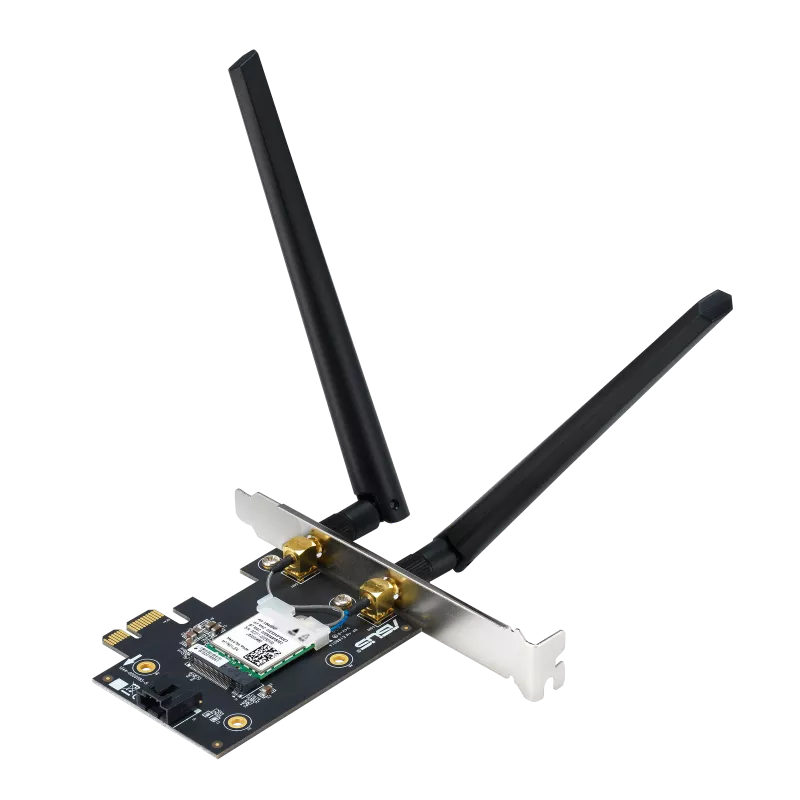 A large main feature product image of EX-DEMO ASUS PCE-BE6500 Wireless-BE6500 6GHz WiFi7 PCIe Adapter with Bluetooth 5.4 (OEM Packaging)