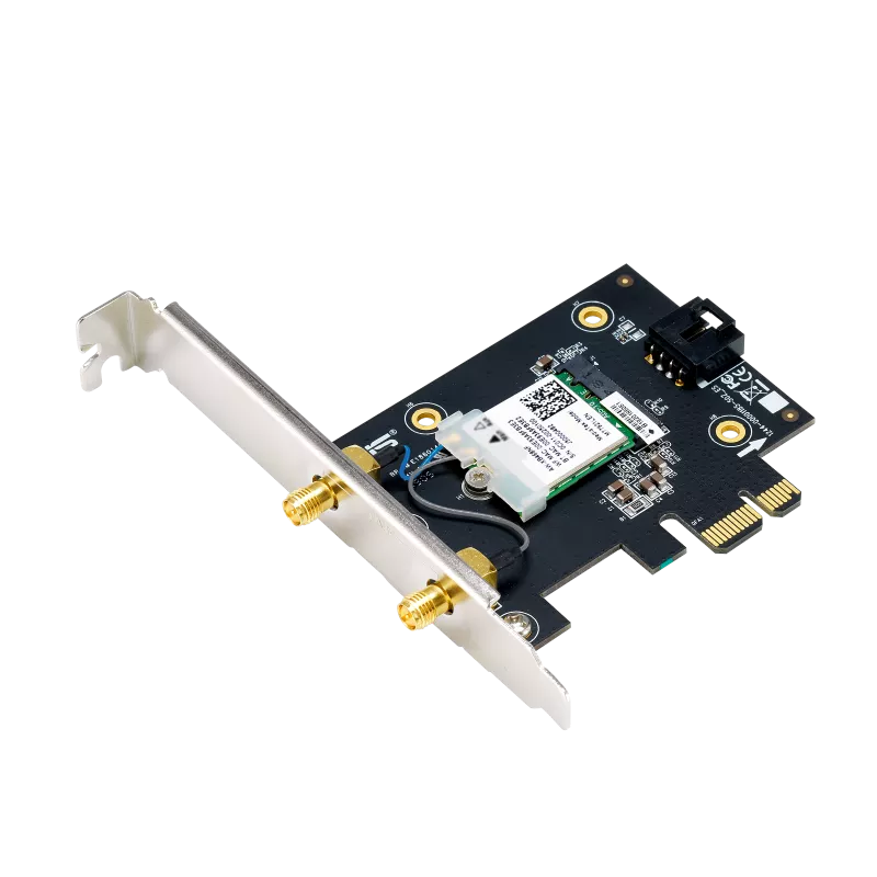 A large main feature product image of EX-DEMO ASUS PCE-BE6500 Wireless-BE6500 6GHz WiFi7 PCIe Adapter with Bluetooth 5.4 (OEM Packaging)