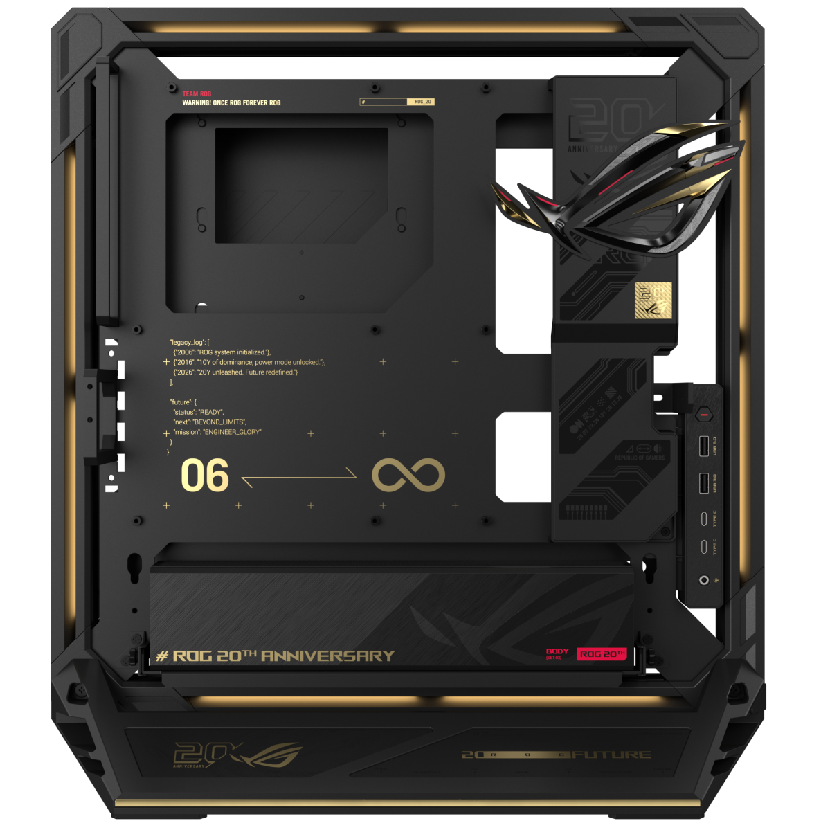 A large main feature product image of ASUS ROG GR20 eATX Open-Frame Case - Edition 20