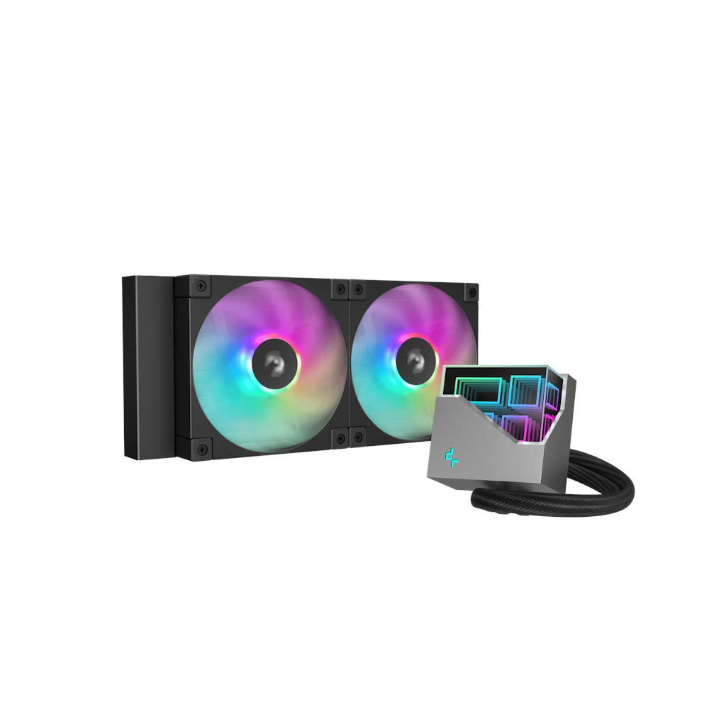 A large main feature product image of EX-DEMO DeepCool LT240 ARGB AIO Liquid CPU Cooler (Black)