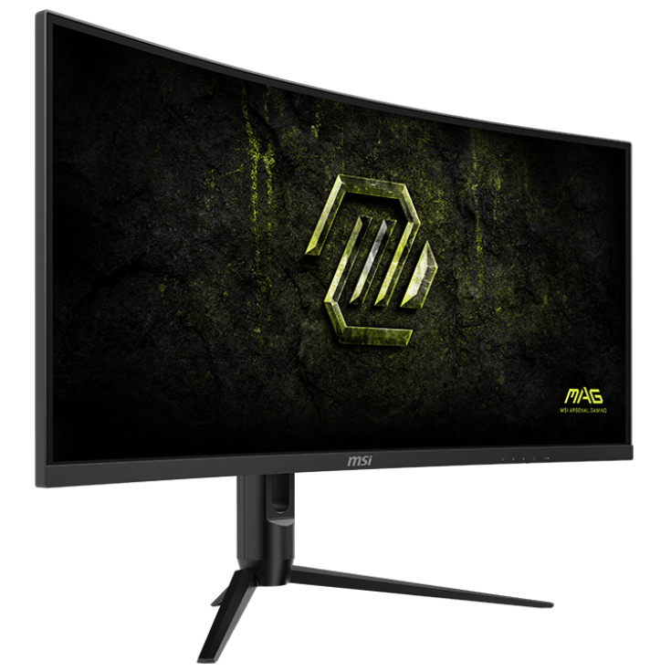 A large main feature product image of EX-DEMO MSI MAG 342CQRF E20 - 34" Curved 1440p 200Hz 0.5ms Rapid VA Gaming Monitor