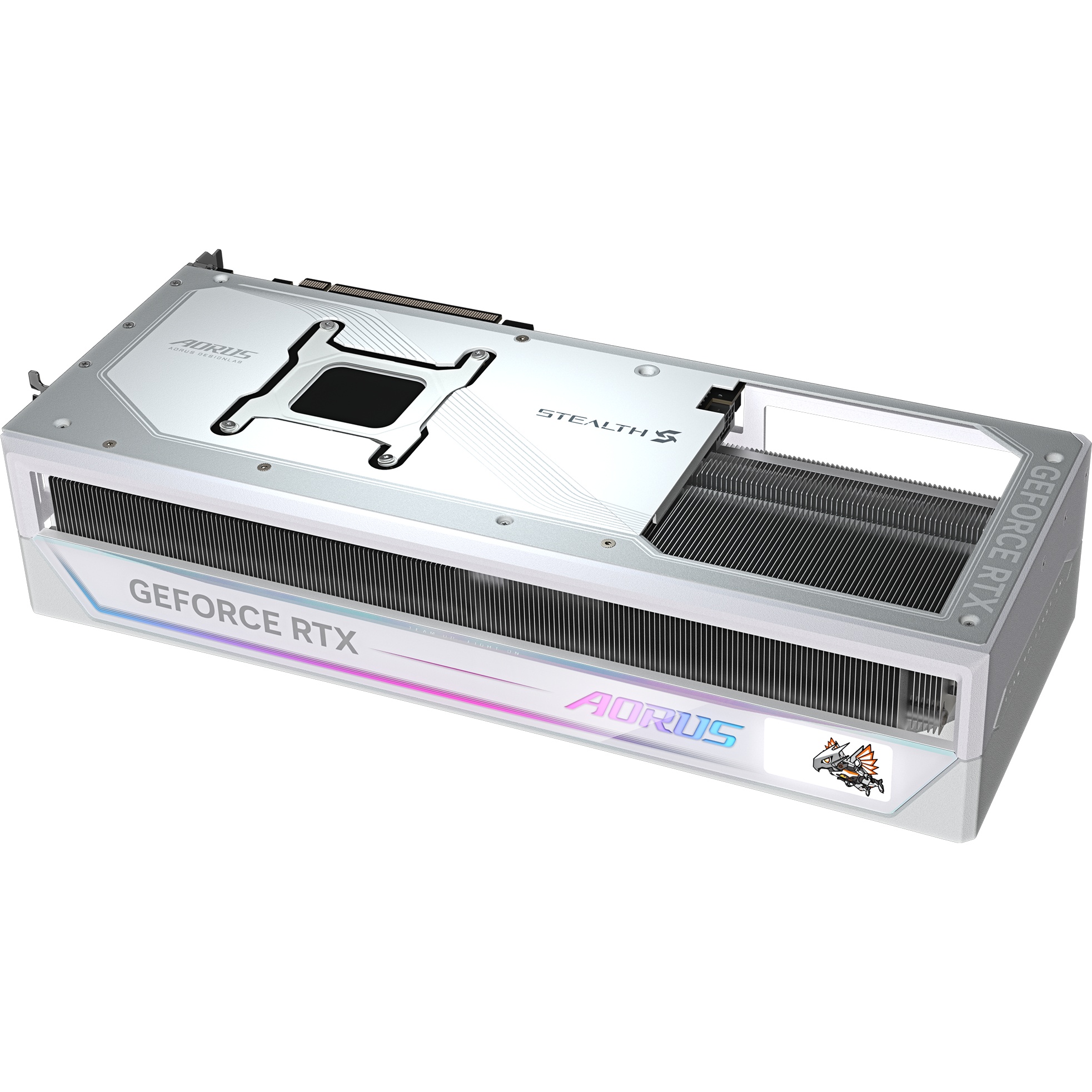A large main feature product image of Gigabyte AORUS GeForce RTX 5090 STEALTH ICE 32GB GDDR7