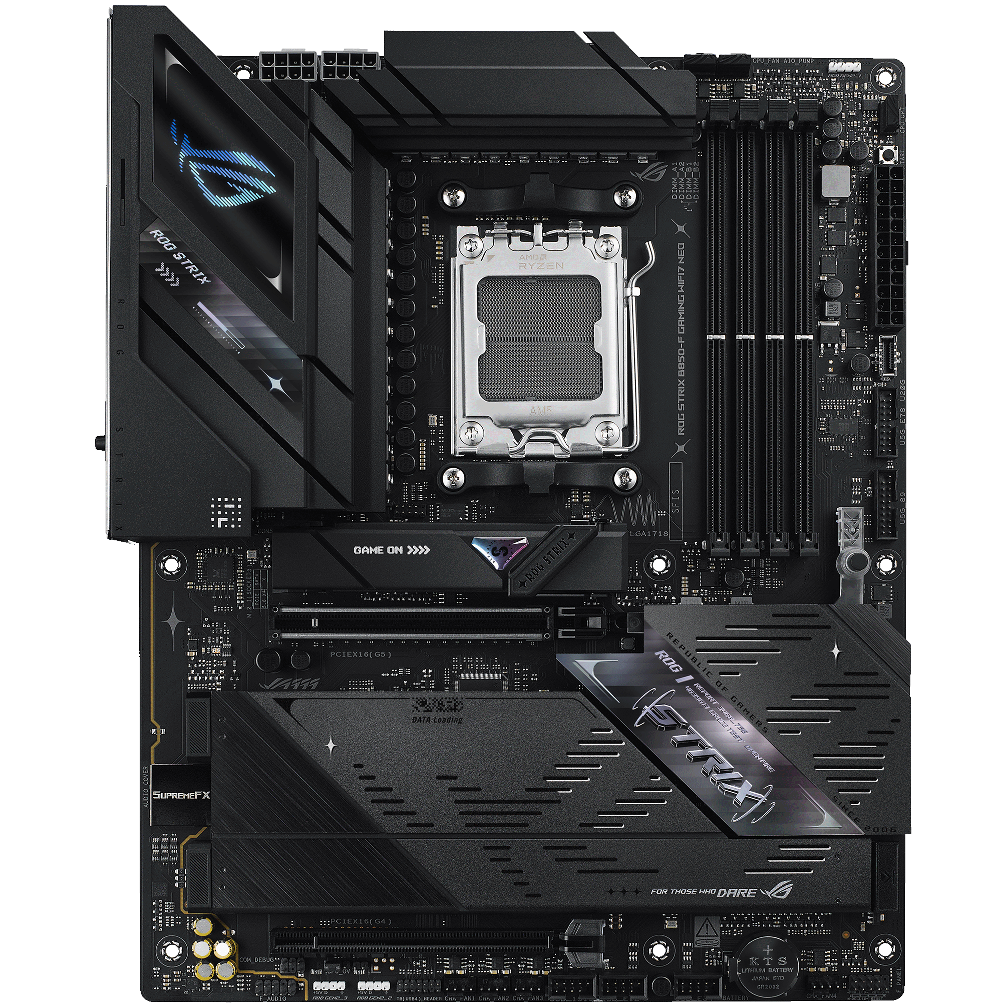 A large main feature product image of ASUS ROG Strix B850-F Gaming WiFi7 NEO AM5 ATX Desktop Motherboard