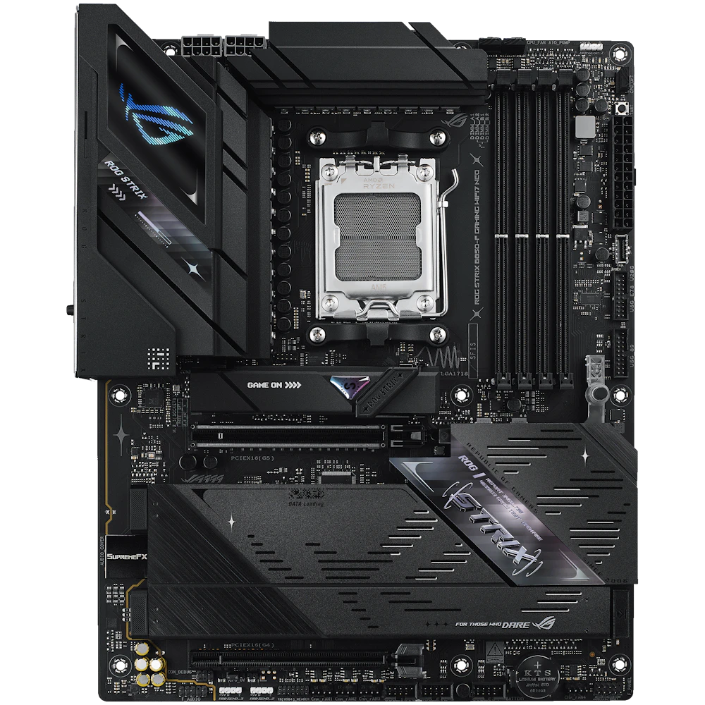 A large main feature product image of ASUS ROG Strix B850-F Gaming WiFi7 NEO AM5 ATX Desktop Motherboard