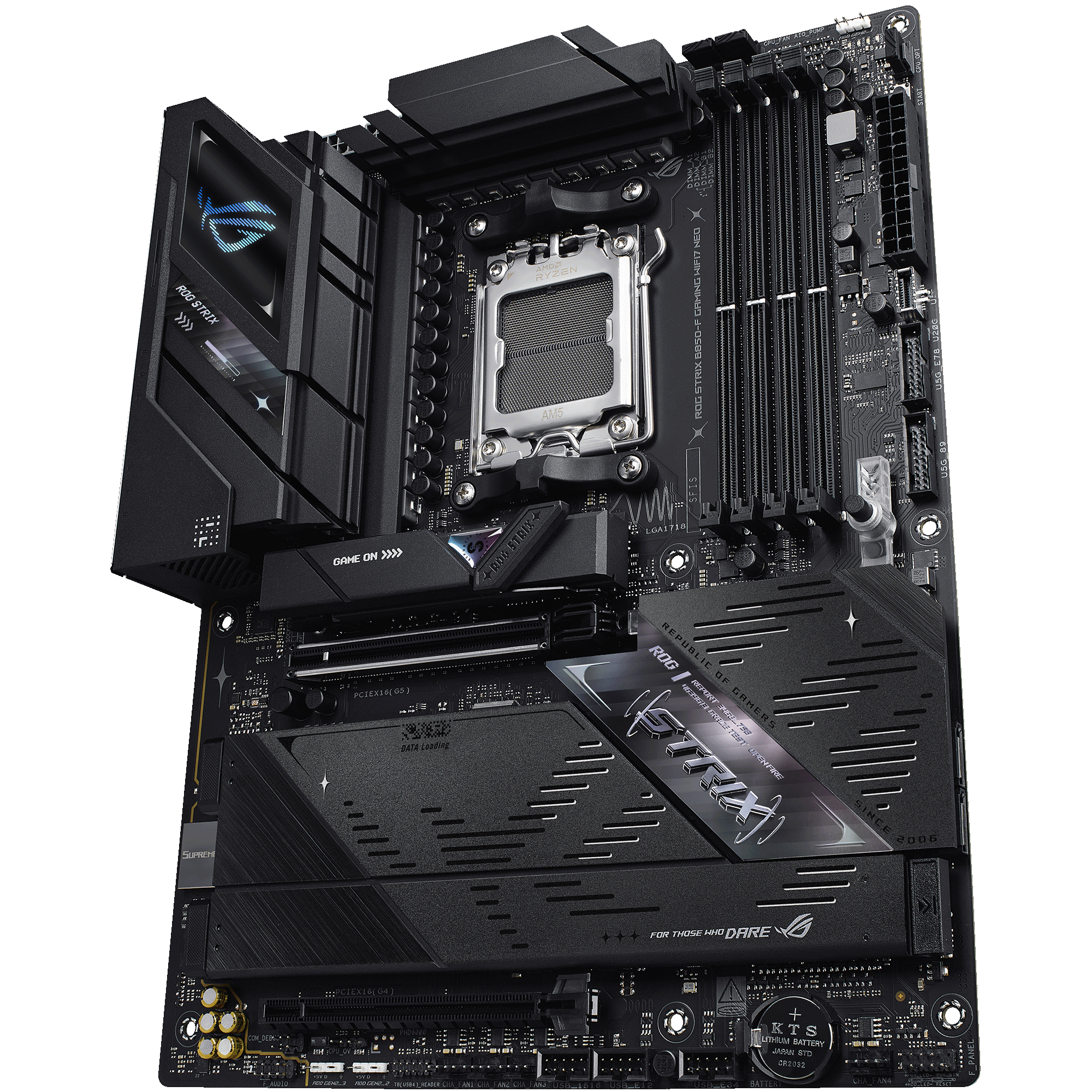 A large main feature product image of ASUS ROG Strix B850-F Gaming WiFi7 NEO AM5 ATX Desktop Motherboard