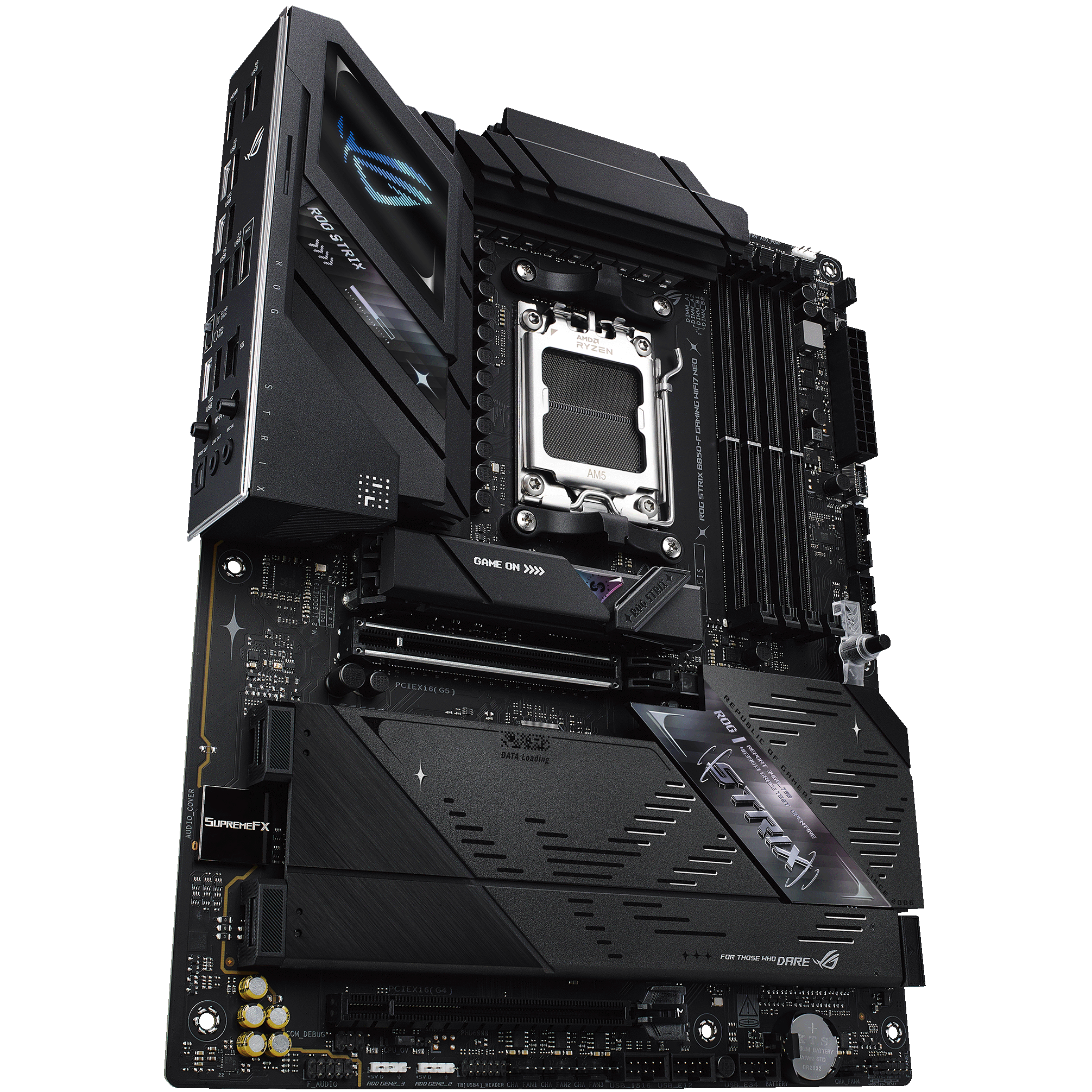 A large main feature product image of ASUS ROG Strix B850-F Gaming WiFi7 NEO AM5 ATX Desktop Motherboard