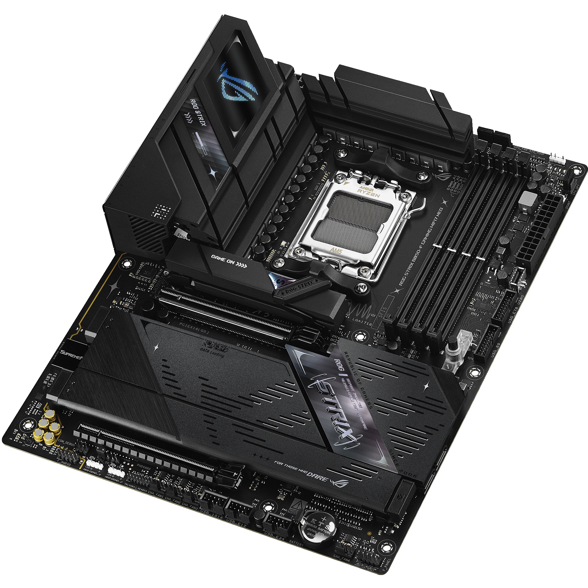A large main feature product image of ASUS ROG Strix B850-F Gaming WiFi7 NEO AM5 ATX Desktop Motherboard