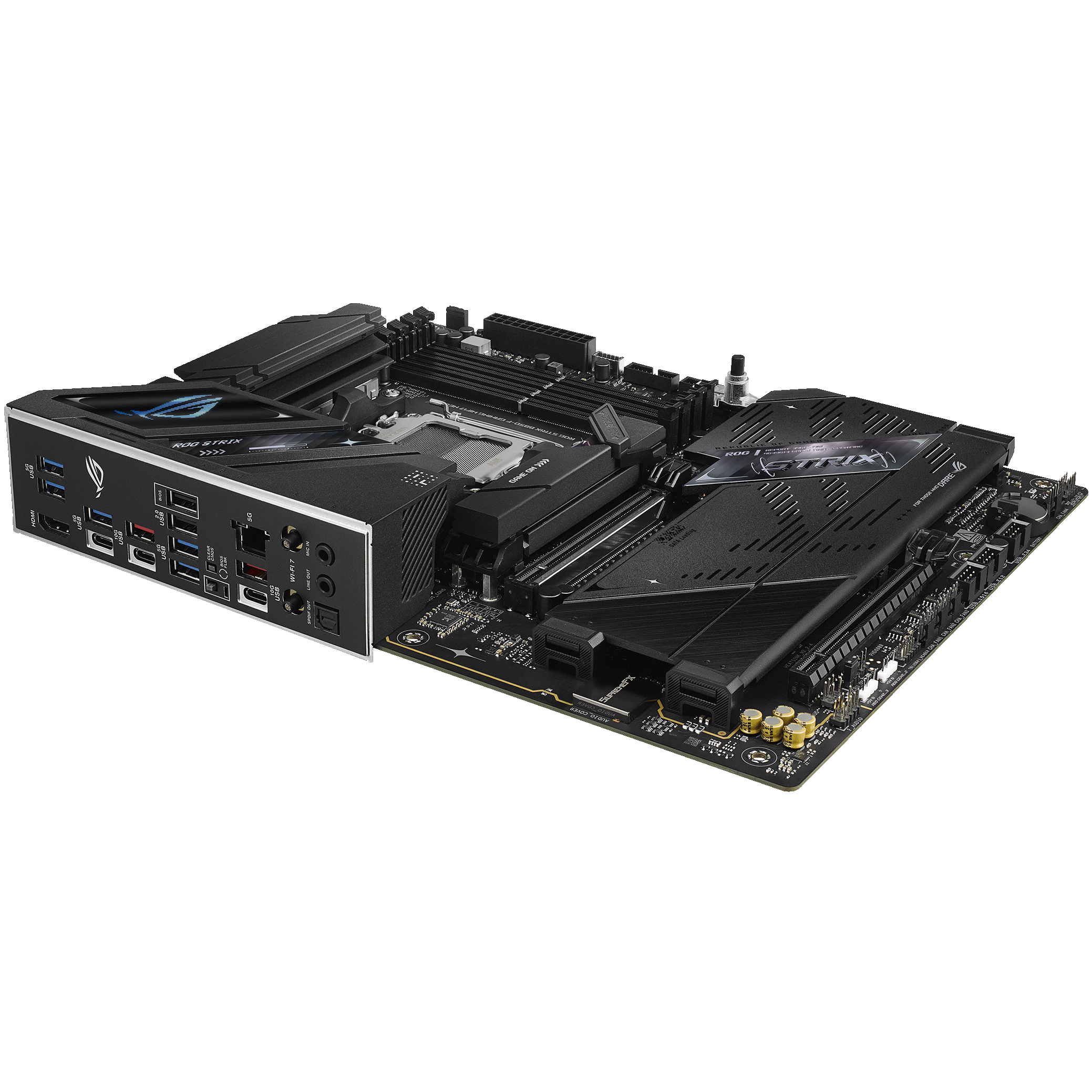 A large main feature product image of ASUS ROG Strix B850-F Gaming WiFi7 NEO AM5 ATX Desktop Motherboard