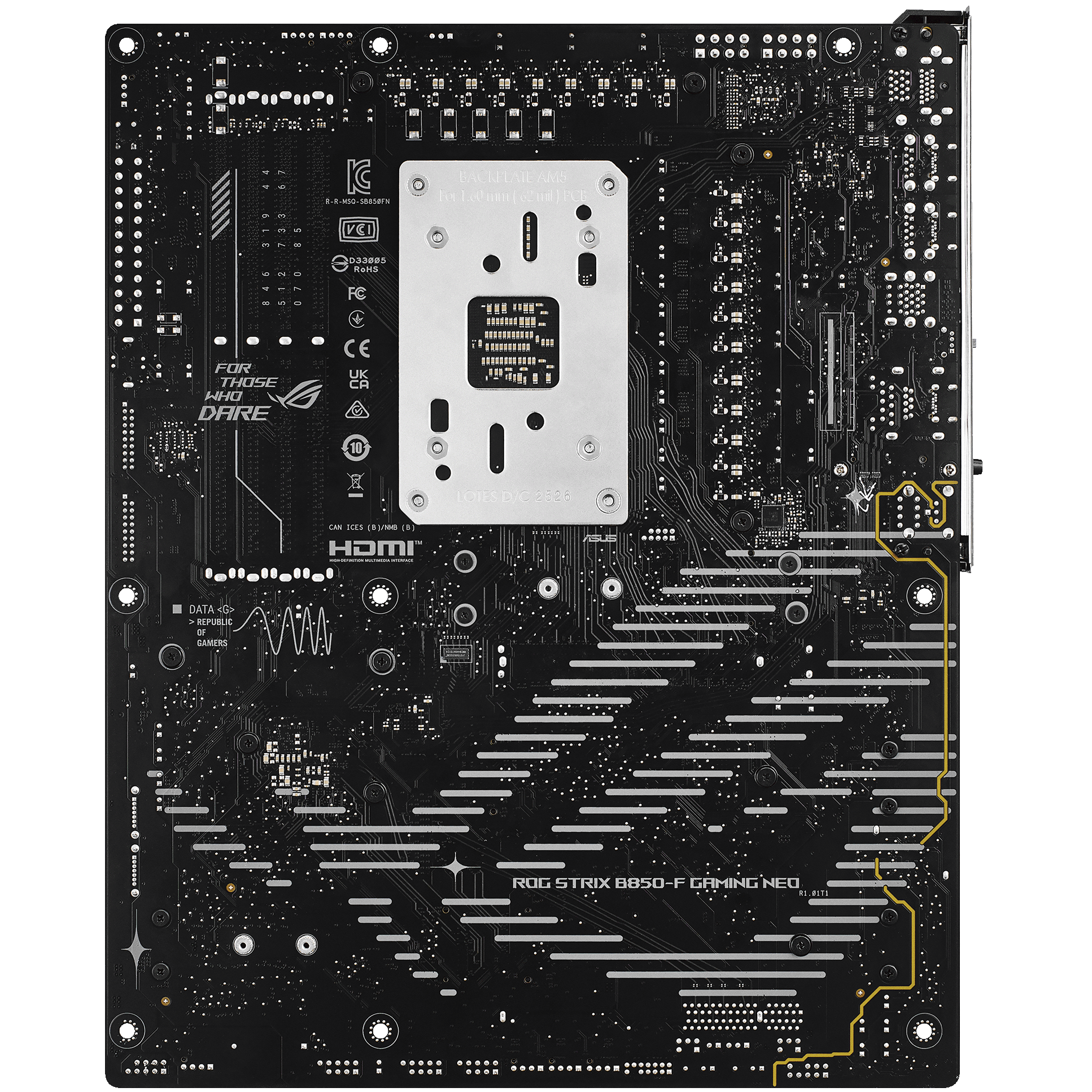 A large main feature product image of ASUS ROG Strix B850-F Gaming WiFi7 NEO AM5 ATX Desktop Motherboard