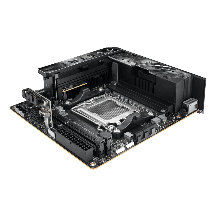 A large main feature product image of EX-DEMO ASUS ROG Strix X870-I Gaming WiFi AM5 Mini-ITX Desktop Motherboard