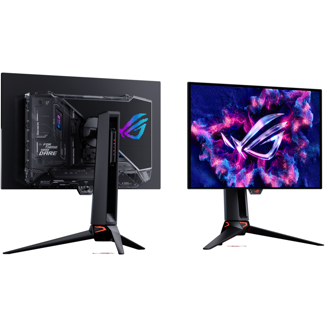 A large main feature product image of ASUS ROG Swift OLED PG27UCWM - 27" 4K 240Hz/1080p 480Hz 0.03ms Dual-Mode RGB Stripe Gaming Monitor