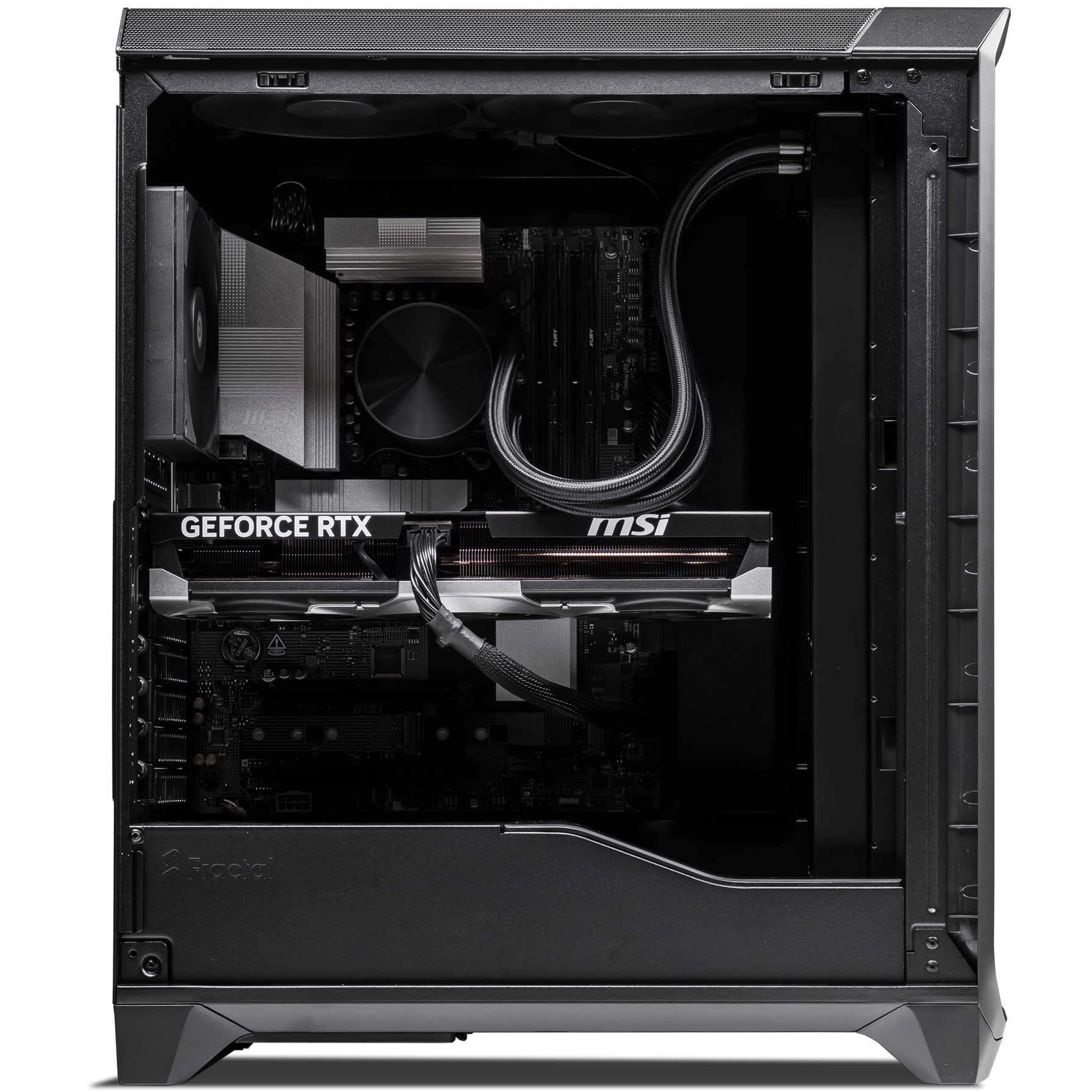 A large main feature product image of PLE Meshify RTX 5070 Prebuilt Ready To Go Gaming PC