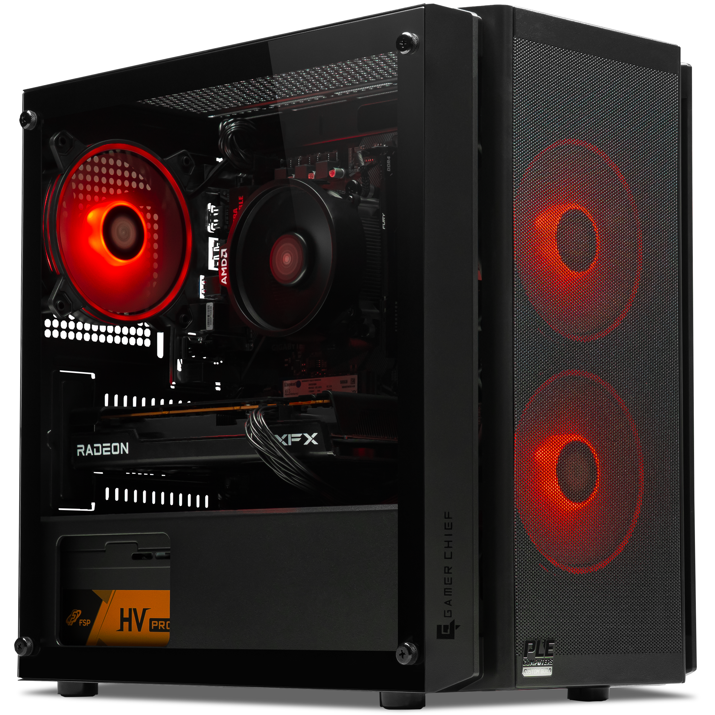 A large main feature product image of EX-DEMO PLE Crimson RX 7600 Prebuilt Ready To Go Gaming PC
