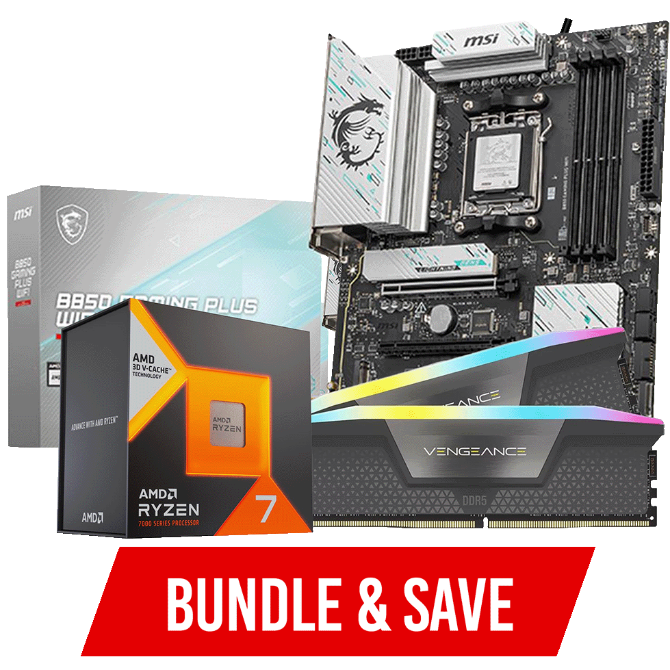 A large main feature product image of MSI B850 Ryzen 7 Gaming Bundle