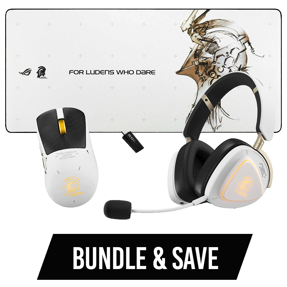 A large main feature product image of ROG x Kojima Productions Peripheral Bundle