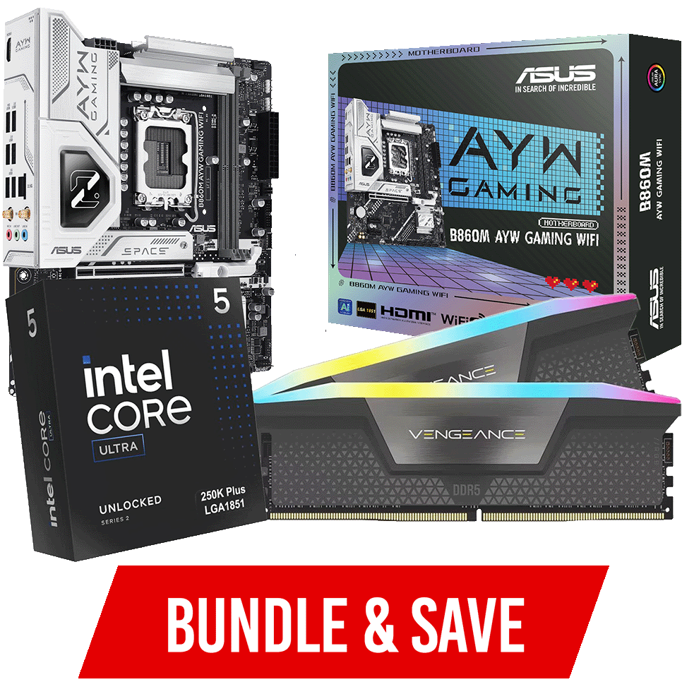 A large main feature product image of Intel Core Ultra B860 Gaming Bundle