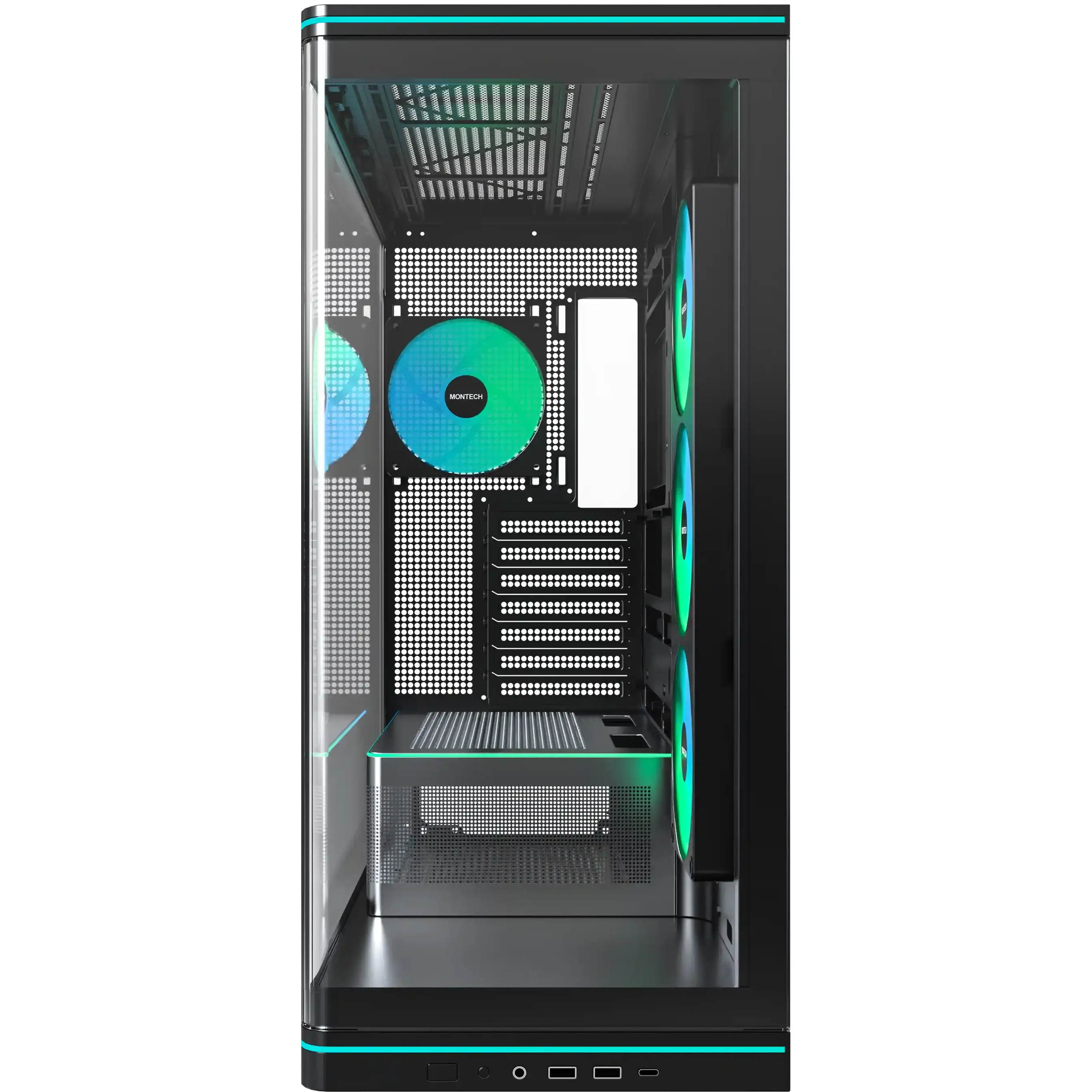 A large main feature product image of Montech TG3 Curved ARGB Mid Tower Case (Black)