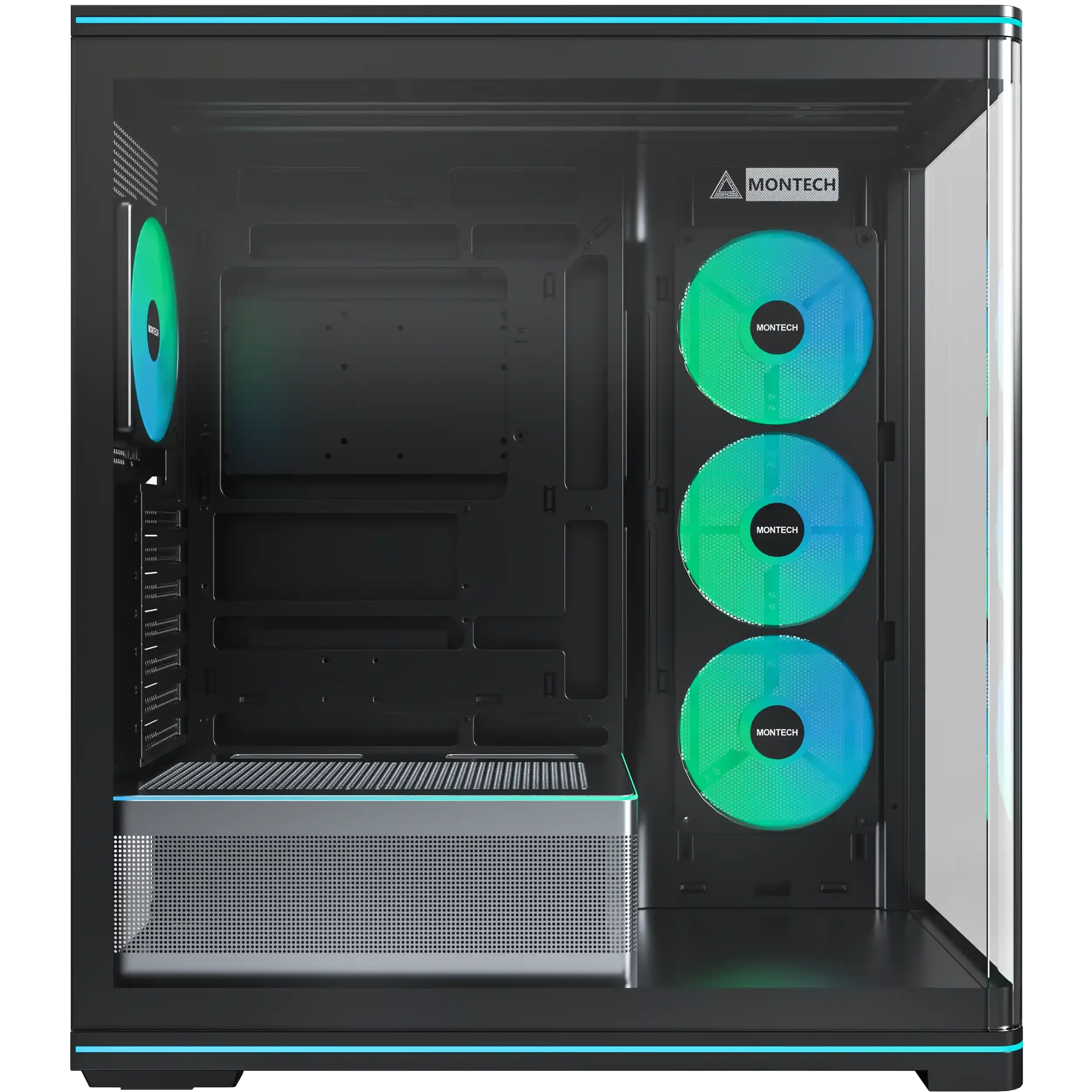 A large main feature product image of Montech TG3 Curved ARGB Mid Tower Case (Black)