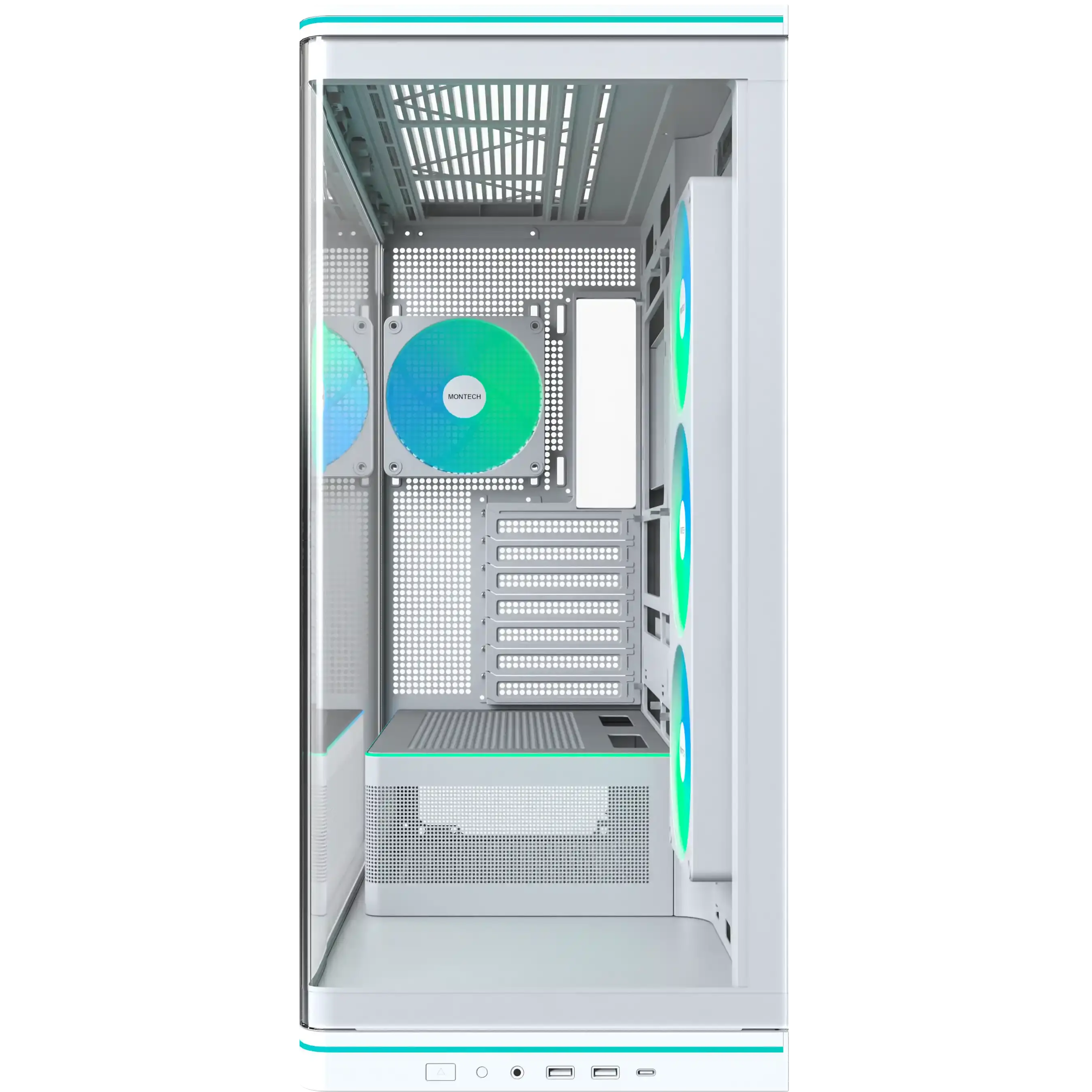 A large main feature product image of Montech TG3 Curved ARGB Mid Tower Case (White)