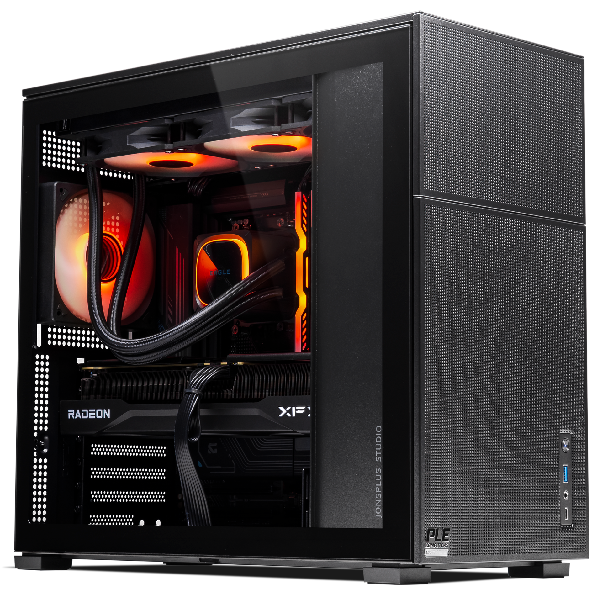 A large main feature product image of PLE Blaze RX 9070 XT Prebuilt Ready To Go Gaming PC