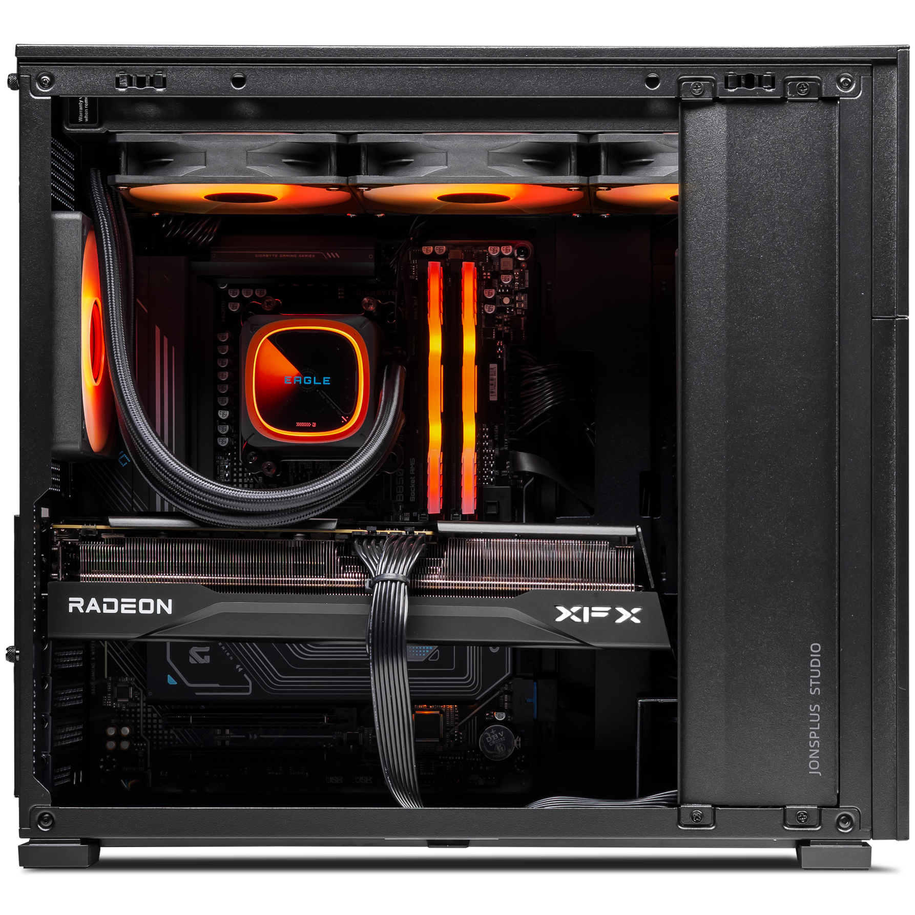 A large main feature product image of PLE Blaze RX 9070 XT Prebuilt Ready To Go Gaming PC