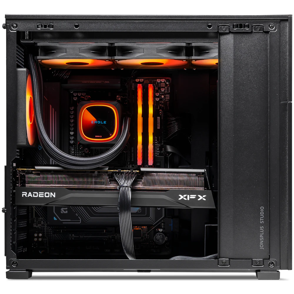 A large main feature product image of PLE Blaze RX 9070 XT Prebuilt Ready To Go Gaming PC