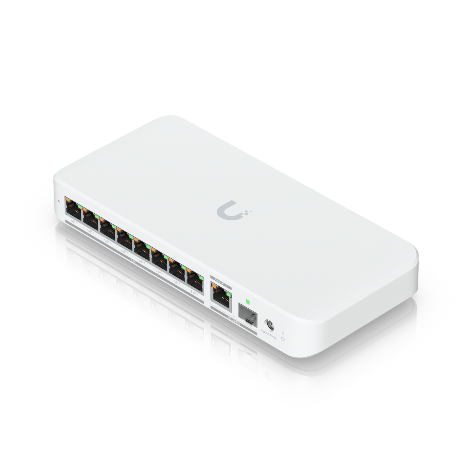 A large main feature product image of EX-DEMO Ubiquiti UniFi Flex 8-Port 2.5GbE PoE++ Switch