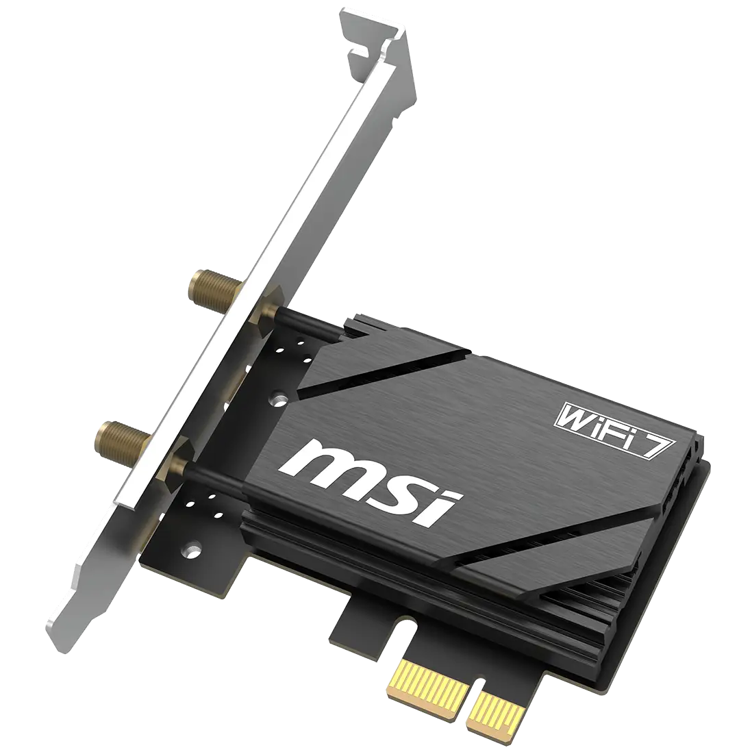 A large main feature product image of EX-DEMO MSI Herald BE6500 Tri-Band Wi-Fi 7 Bluetooth 5.4 PCIe Adapter Card