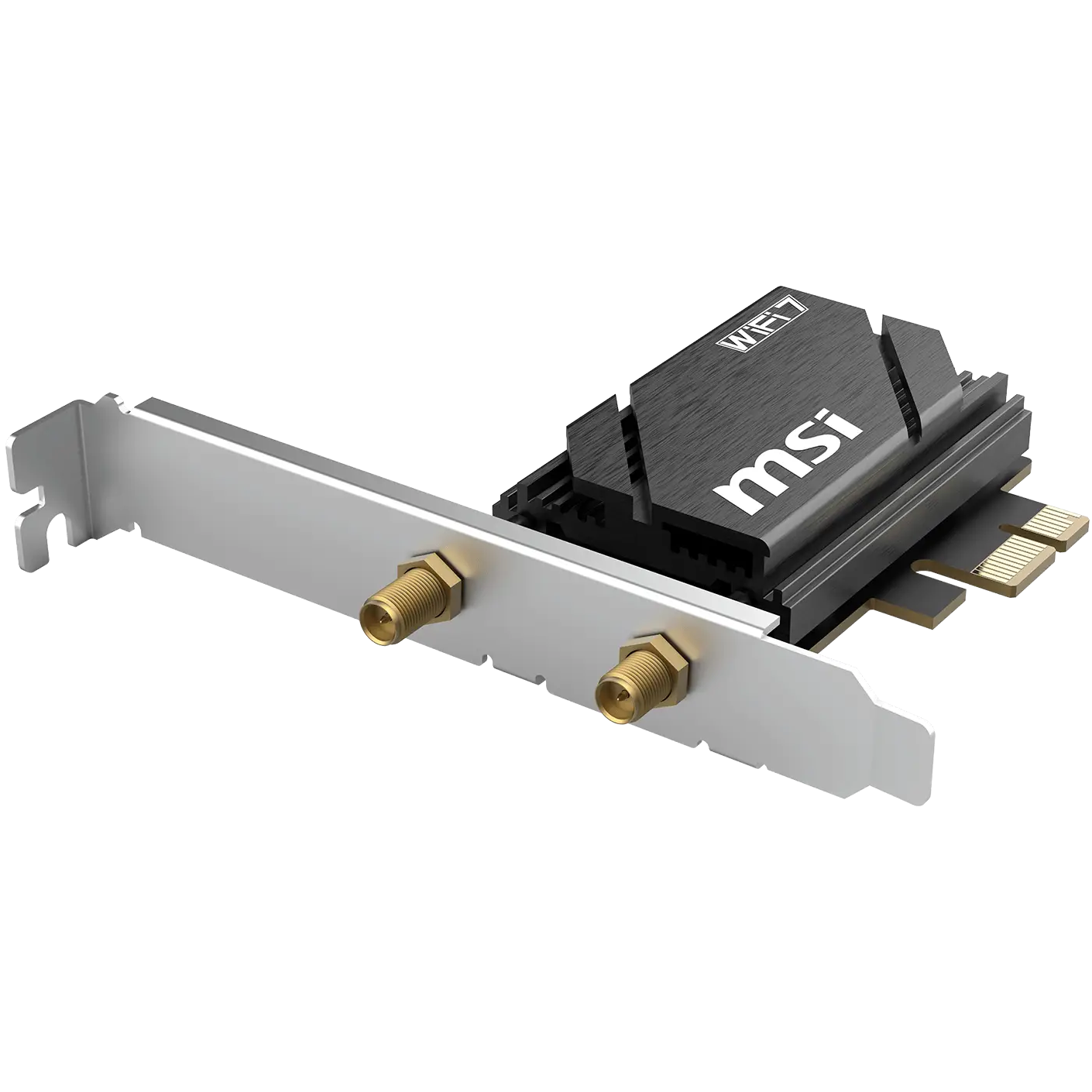 A large main feature product image of EX-DEMO MSI Herald BE6500 Tri-Band Wi-Fi 7 Bluetooth 5.4 PCIe Adapter Card