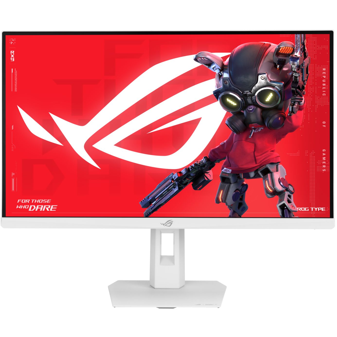 A large main feature product image of EX-DEMO ASUS ROG Strix XG27ACMES - 27" 1440p 255Hz 0.3ms Fast-IPS Gaming Monitor - White